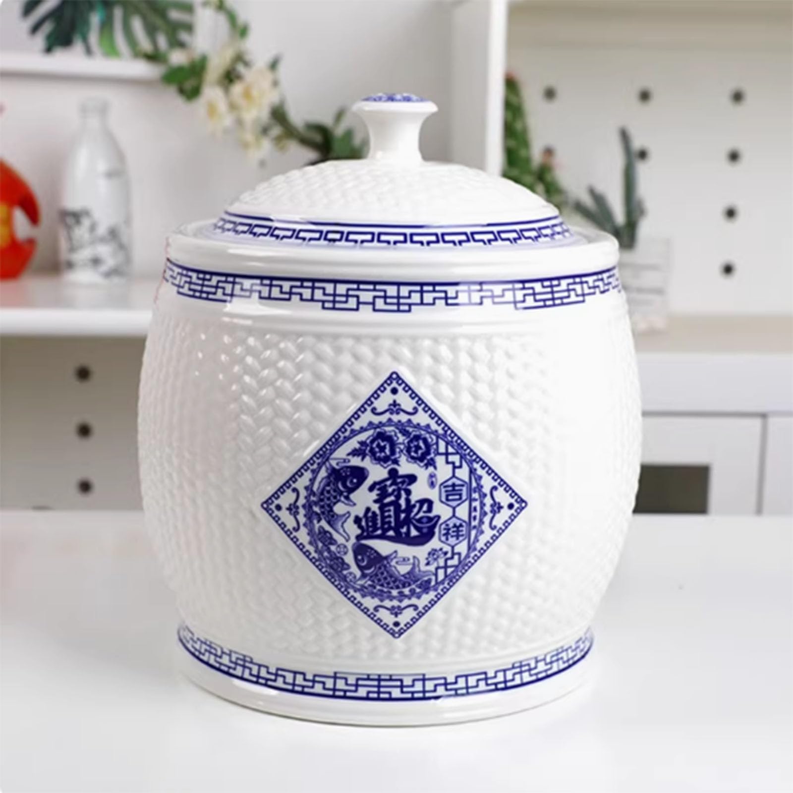 Chinese Ceramic Rice Jar ,Ceramic Rice Jar,Ceramic Dispenser Container, Ceramic Rice Jar with Lid,Cereal Containers Storage,Ceramic Rice Storage ,Ceramic Rice Container,Kitchen Food Storage Jars