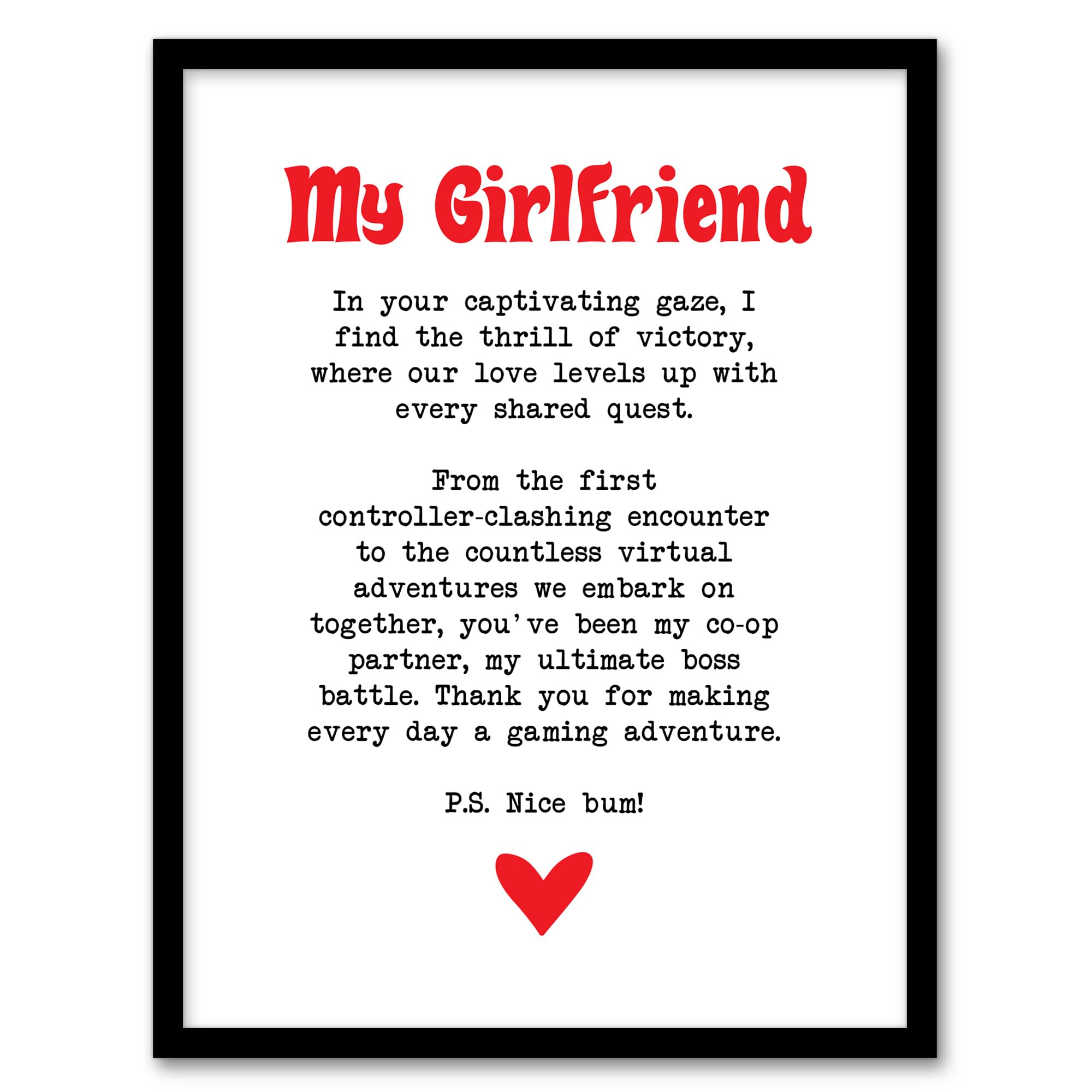 Artery8 Love Poem Gamer Nerd Girlfriend Romantic Poetry Bedroom Artwork Framed Wall Art Print A4