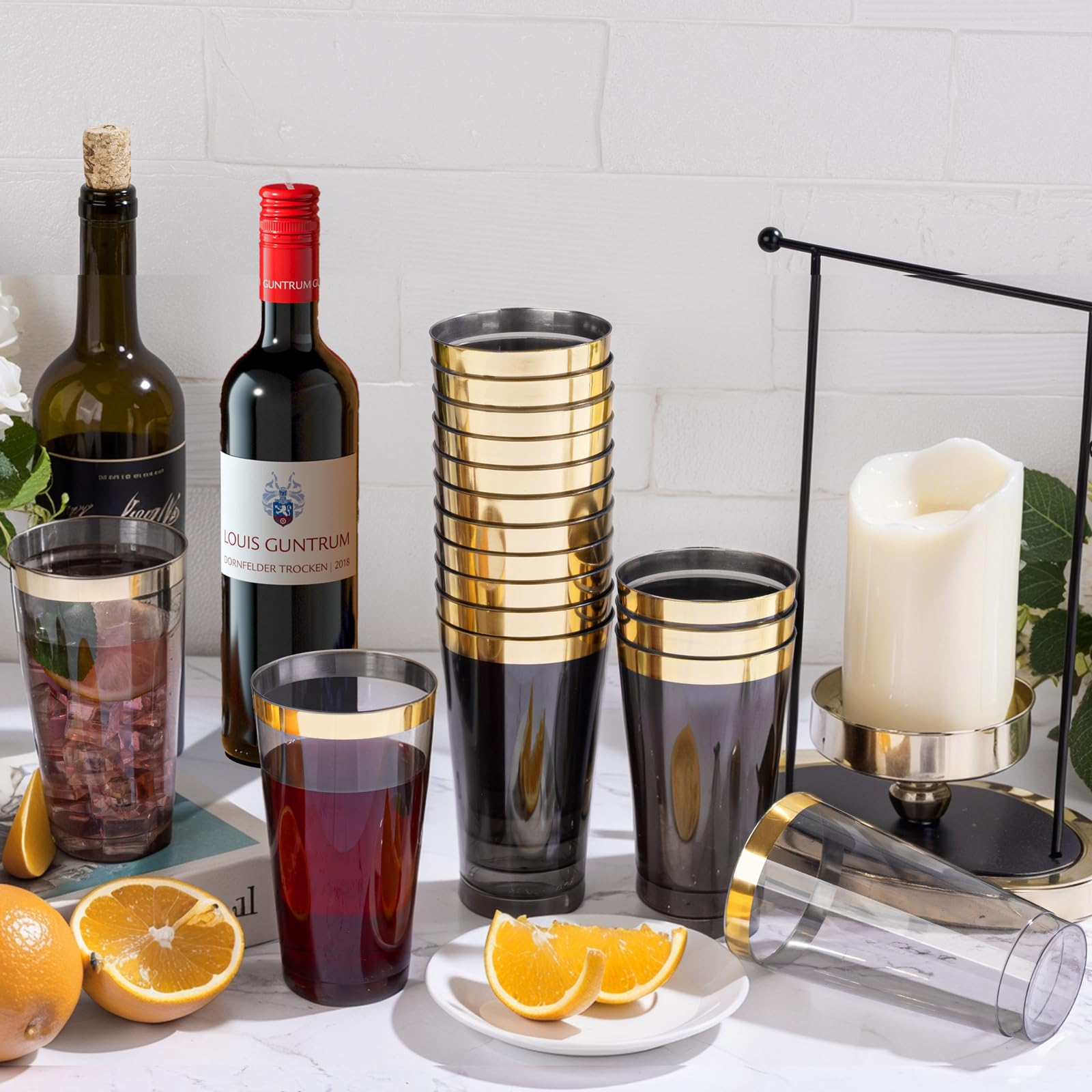 LIYH Black Gold Rim 100 Pcs Heavy Duty Plastic Wine Cups For Party — Amazon image 4