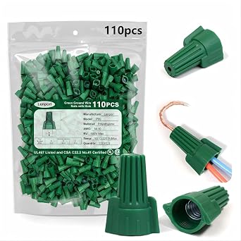 Lenporl 110 PCS Winged Green Ground Wire Nuts Connectors with Hole Easy Twist-On Screw Electrical Wire Caps, 14-10 AWG Green Wire Connectors for Cable Grounding, UL Listed Electrical Connectors