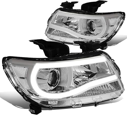 Auto Dynasty Par LED DRL U-Strip carcasa cromada proyector de esquina transparente faros faros compatibles con Chevy Colorado 15-20 Auto Dynasty Par LED DRL U-Strip carcasa cromada proyector de esquina transparente faros faros compatibles con Chevy Colorado 15-20