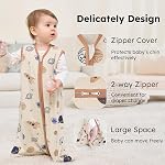 Sac de couchage bébé 6-12 mois, 100% Sac de couchage en coton pour nouveau-né et bébé, 3 Couverture bébé, 0.5 Tog léger Double Zipper sac de couchage Café Dinosaur Planet