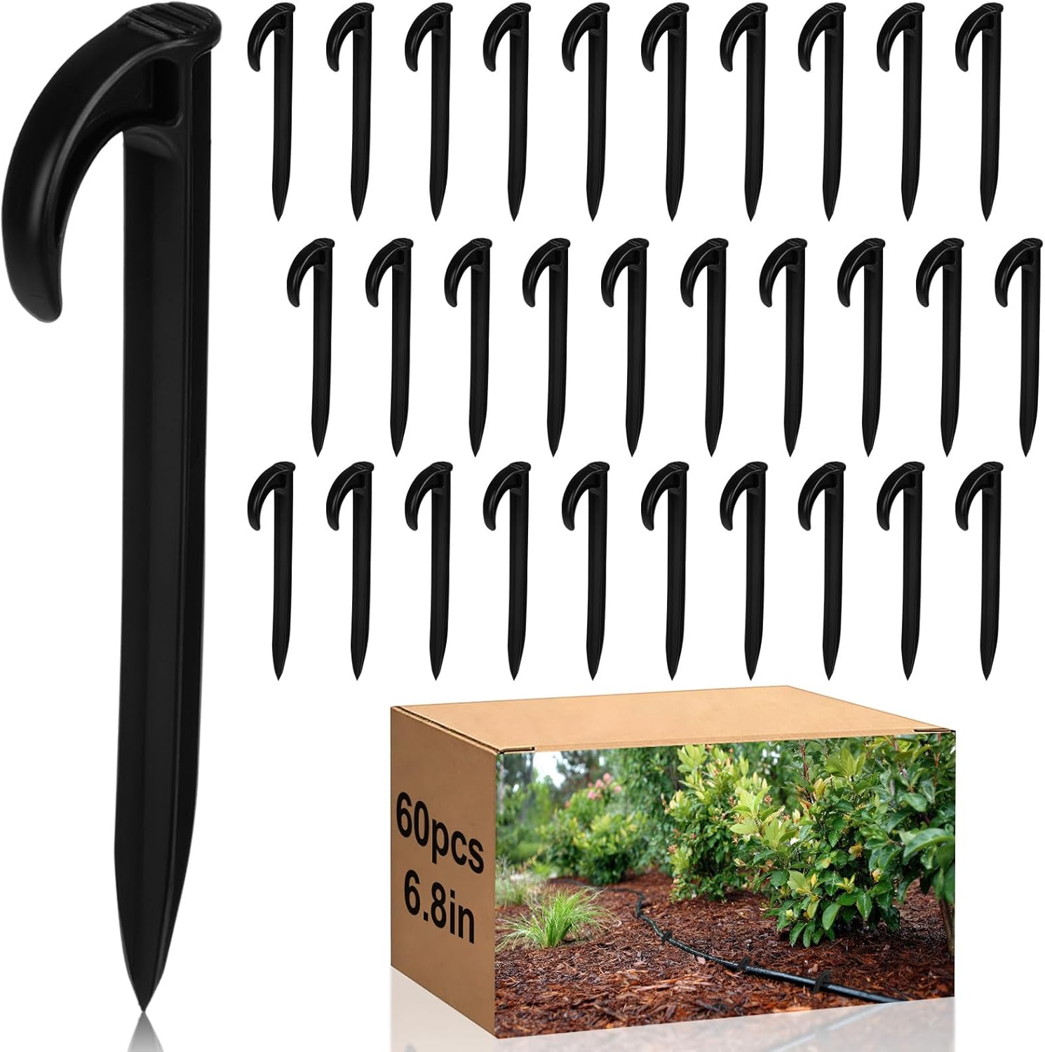 Weysat 60 Pcs 6.8" Drip Irrigation Tubing Stake for 1/2 5/8 0.7 Inch Drip Tubing Hold Down Anchor Stakes Plastic Staples for Ground Securing Hoses Patio Landscaping Greenhouses Garden Flower Beds