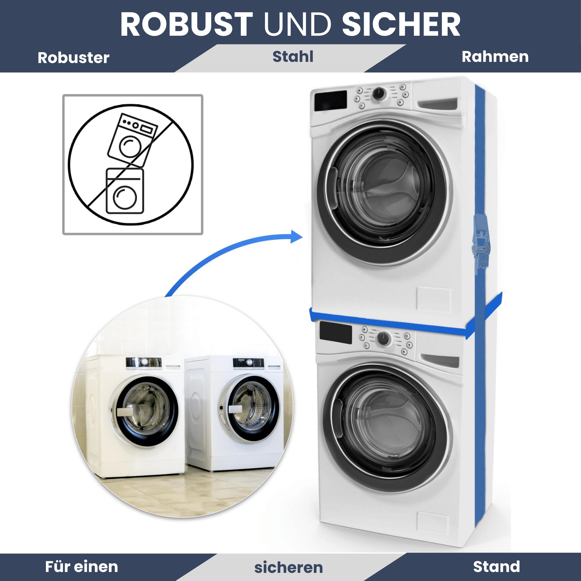 DELUKE® Verbindungsrahmen für Waschmaschine/Trockner EDEO - 60cm Breit, Universal | Zwischenbaurahmen Waschmaschinen Trockner Zwischenbausatz Stapelbausatz Waschmaschinenzubehör