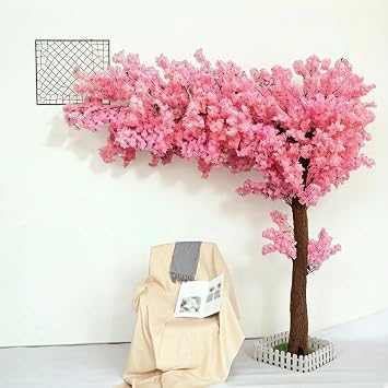 3.9FT Artificial Cherry Blossom Tree with Wood Trunk and Pink Flowers, Faux Tree Tall Artificial Plants for Spring Home Room Porch Office Wedding Party Outdoor Decorations,Pink-3.9x3.5ft