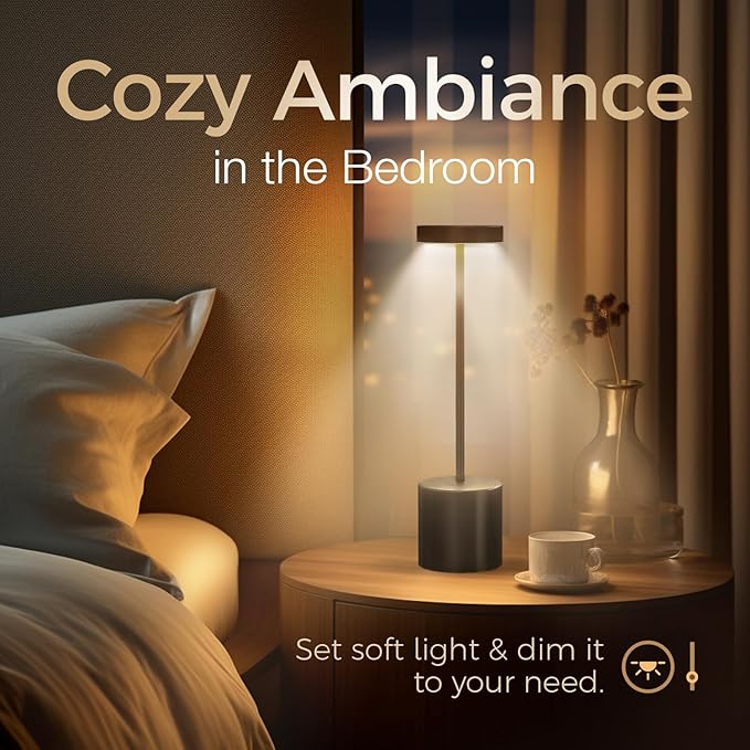 P-Maggia Cordless Table Lamp, 3 Color Stepless Dimming, Rechargeable Battery Operated Lamp, Outdoor Cordless Lamp, for Dining Room, Living Room, Bedroom (Black) photo 2