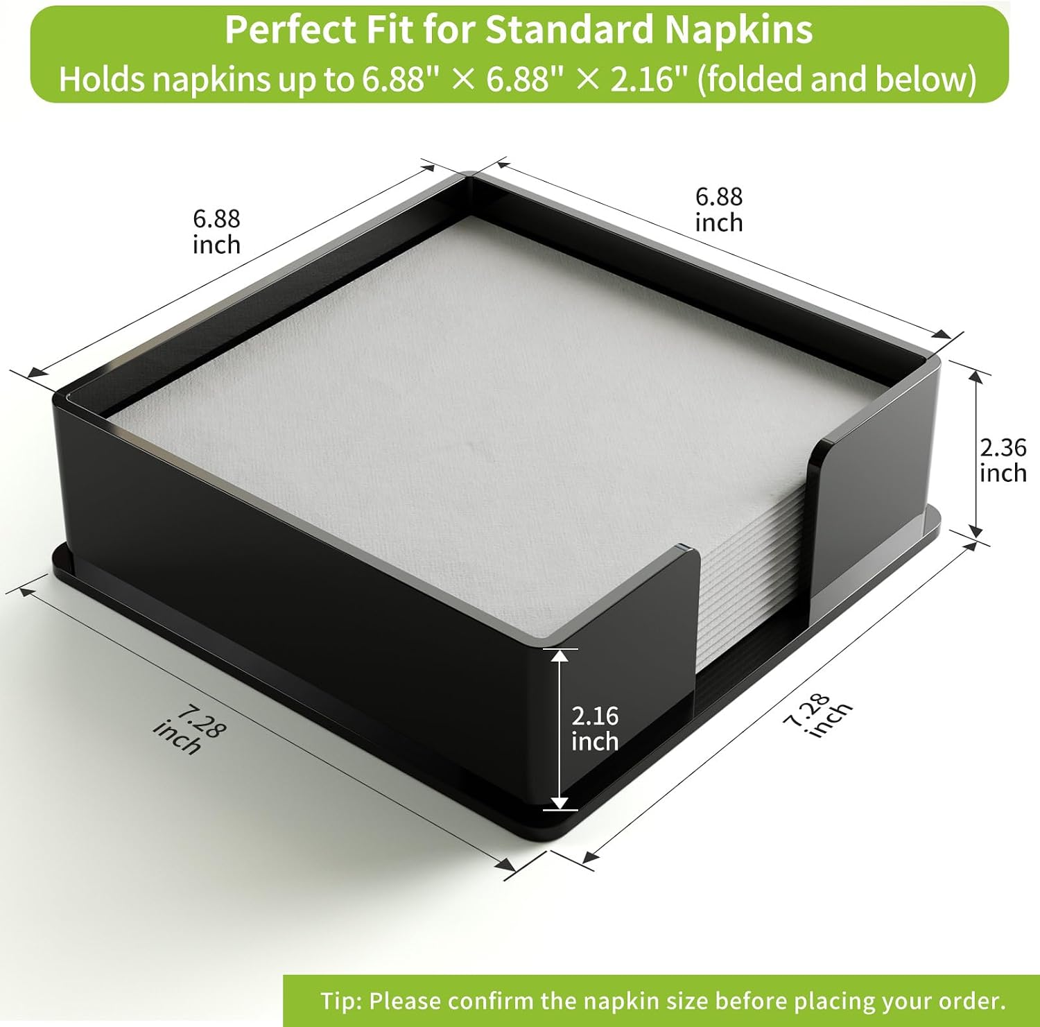Acrylic Napkin Holder for Bathroom, Black Guest Towel Holder Tray image 3