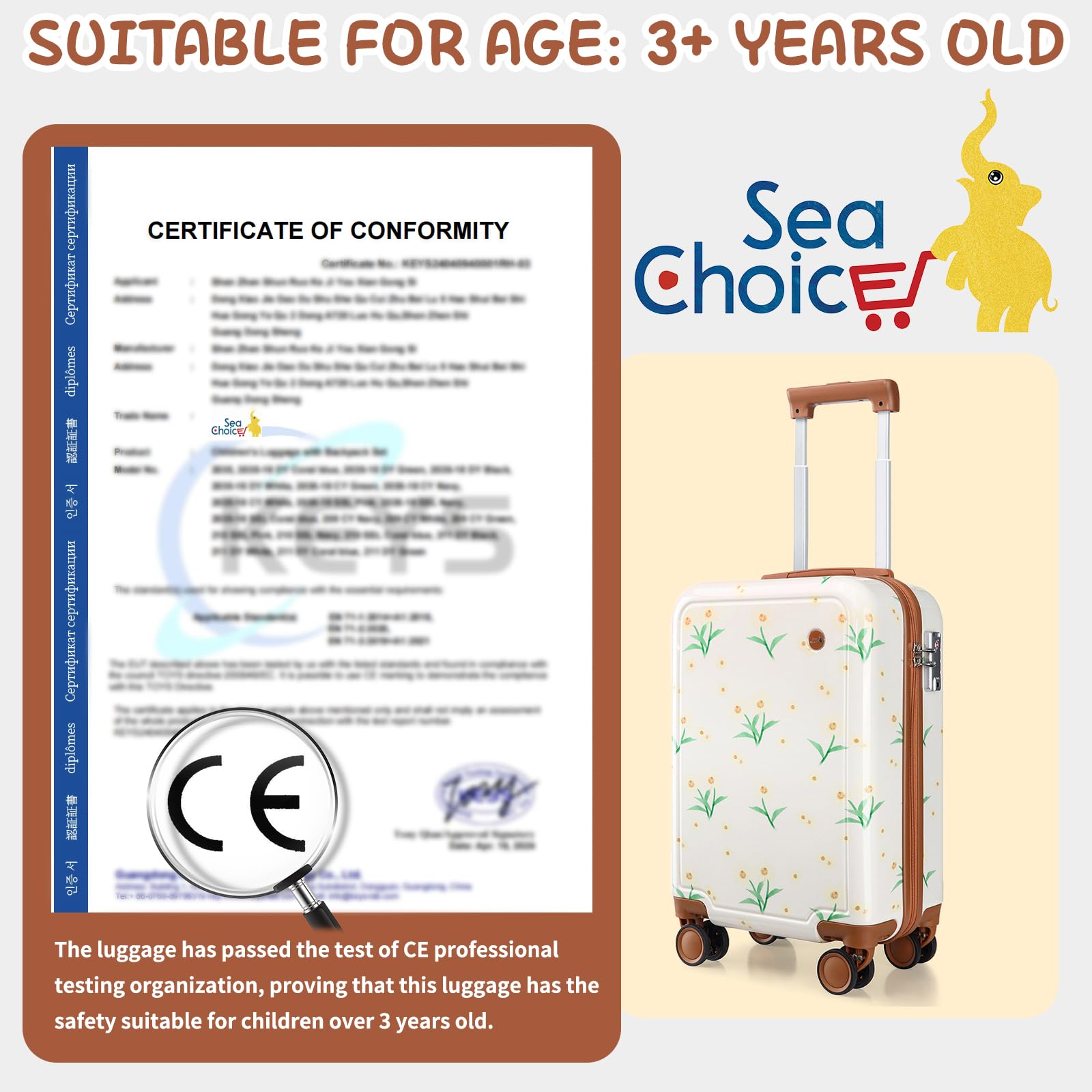 Sea choice Equipaje Infantil Maletas de Viaje Duradero para Niños Maleta con 4 Ruedas Dobles Cierre TSA Juego de Maletas con Mochila Infantil Bolsa (Margarita, Blanco Margarita)