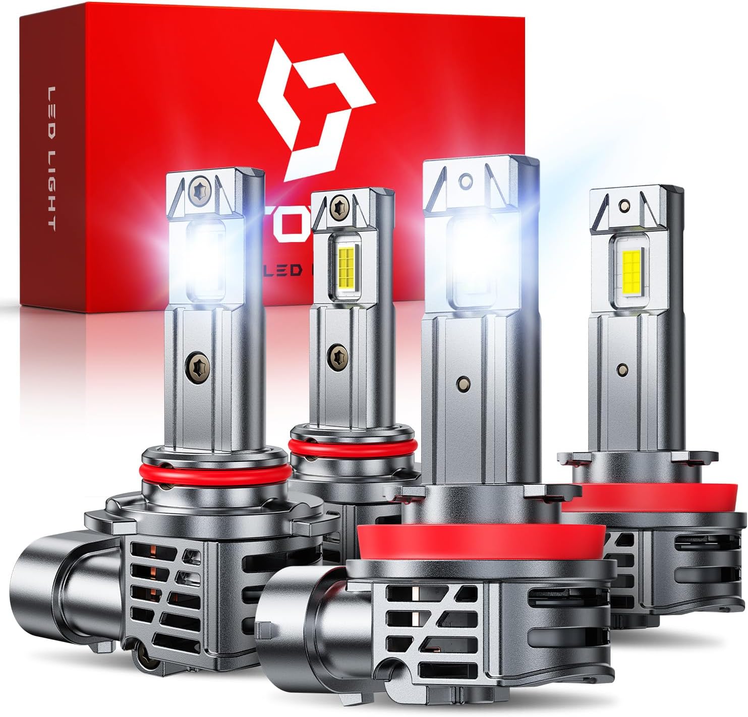 TOPIK H11 9005 Bulbs Combo, H8 H9 HB3 Light Bulbs, 64000LM, 99% Vehicle Fit, Dual Turbo Cooling Fan, Plug N Play, 3MIN Installation, 20Year+ Lifespan, 4PCS