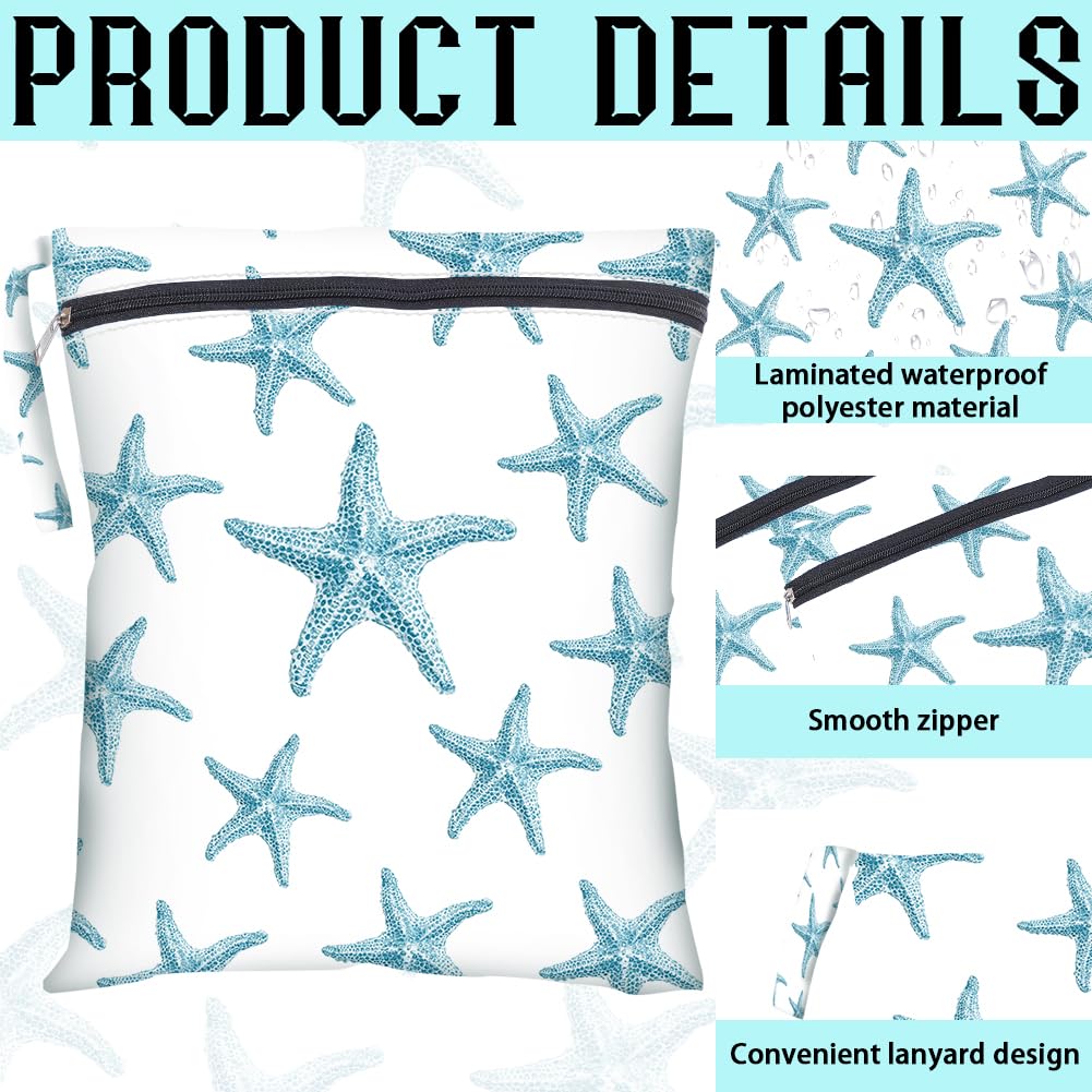 2 Sacs Humides Secs 2 Tailles Sac Étoile De Mer Maillot De Bain Plage Sac Étanche Polyester Réutilisable Pochette Zip pour Maquillage Maillot Voyage Couches Vêtements Cadeaux Amis