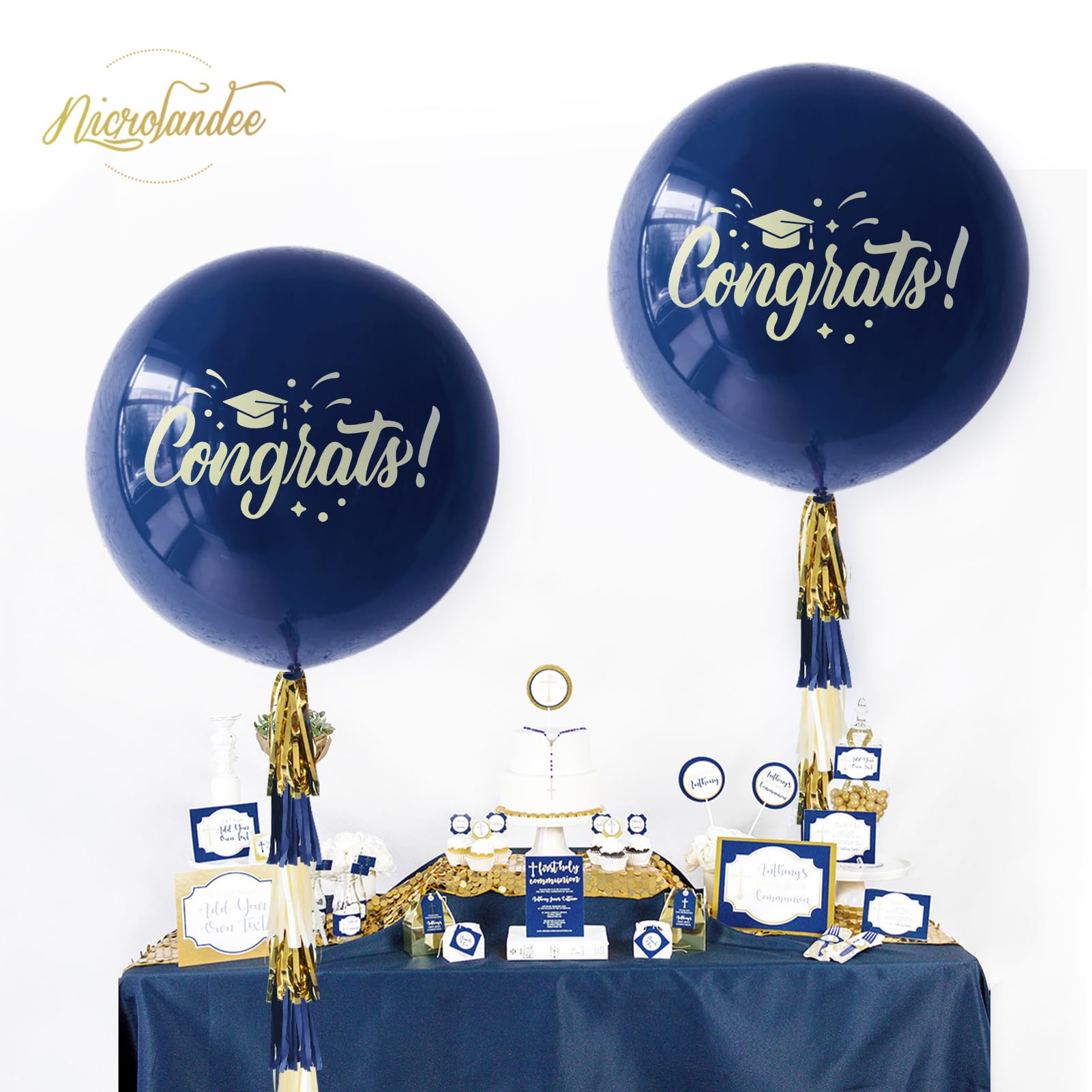 Striscione 'Congrats' Blu E Nero Per Feste Di Laurea | Con Nappe E Cappelli Decorativi - Foto 9