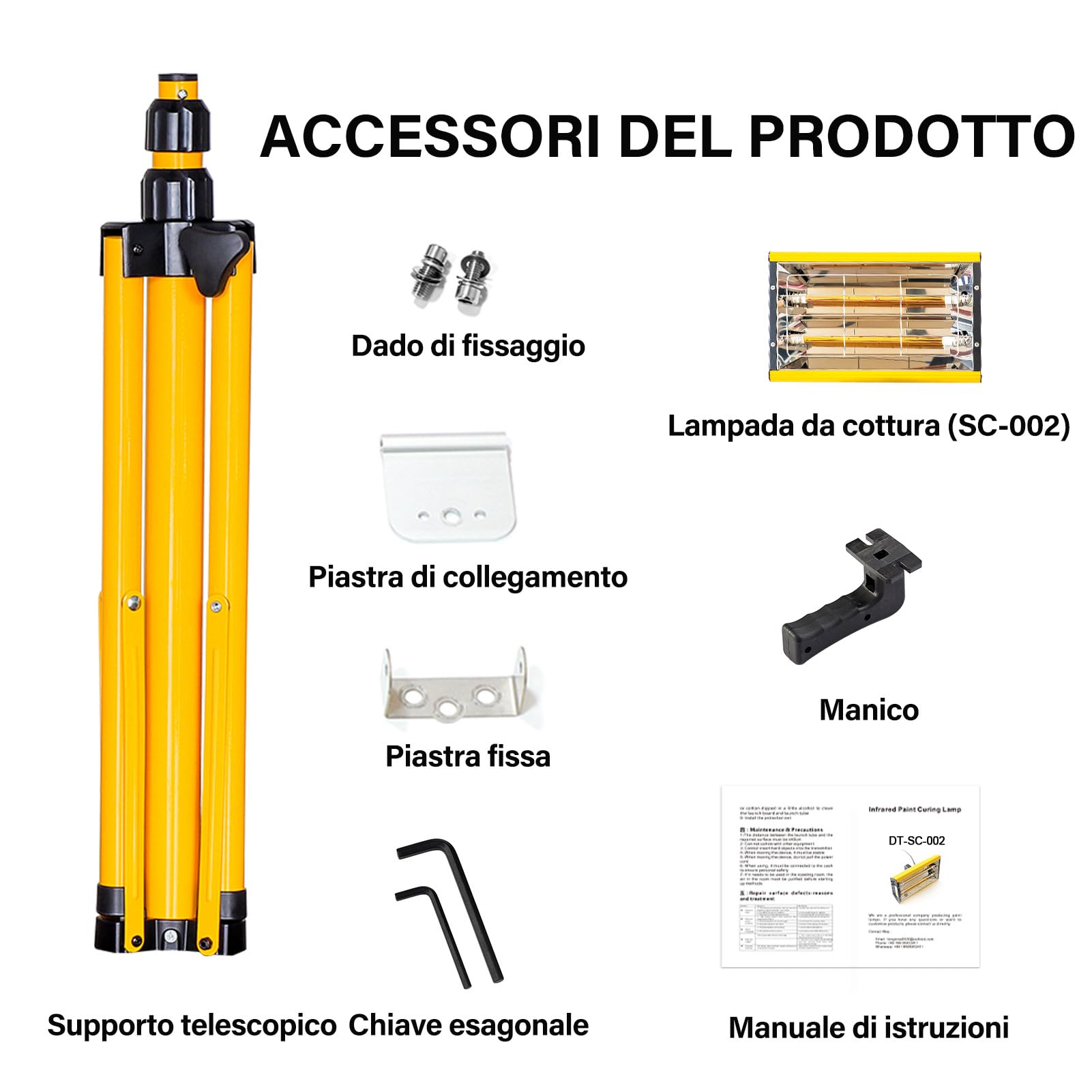 DATOUBOSS Lampada Infrarossi Carrozzeria Auto 2000W, Lampada Riscaldante Carrozzeria, Lampada Infrarossi Adatto per Vernice Auto, Verniciatura in Lamiera, Asciugatura Parziale di Mobili (ZJ-SC002-Y)