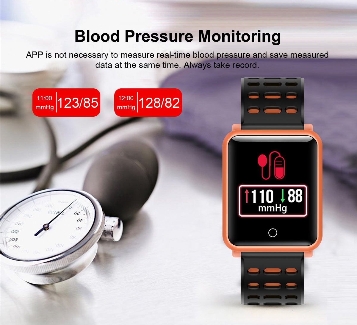 Zegarek fitness, monitor aktywności z pulsometrem, wodoszczelne opaski fitness z krokomierzem, licznikiem kalorii, krokomierzem, zegarkiem dla dzieci i dorosłych (żółty)