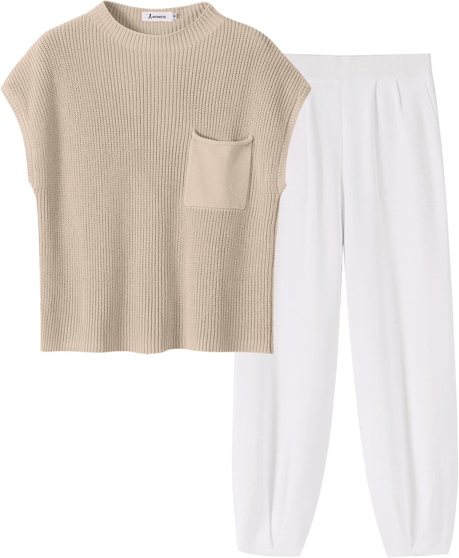 Women Two Piece Outfits Summer Sweater Vest Crop Top Pants Lounge Matching Set Travel Airport Beach Vacation Clothes