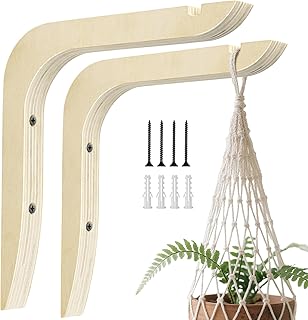 Wooden Plants Hanger, Plant Hangers Indoor Wall Mount, 8.58-Inch Hanging Plant Hooks For Wall, Basket Hooks for Lanterns, Flower Bracket, Wind Chimes, Lamp, Bird Feeders, Patio Decor(wood color 2PCS)