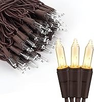 Vista 6 de Cadena de luces navideñas marrones con cable blanco, 100 mini bombillas incandescentes, impermeables, para interiores y exteriores, decoración