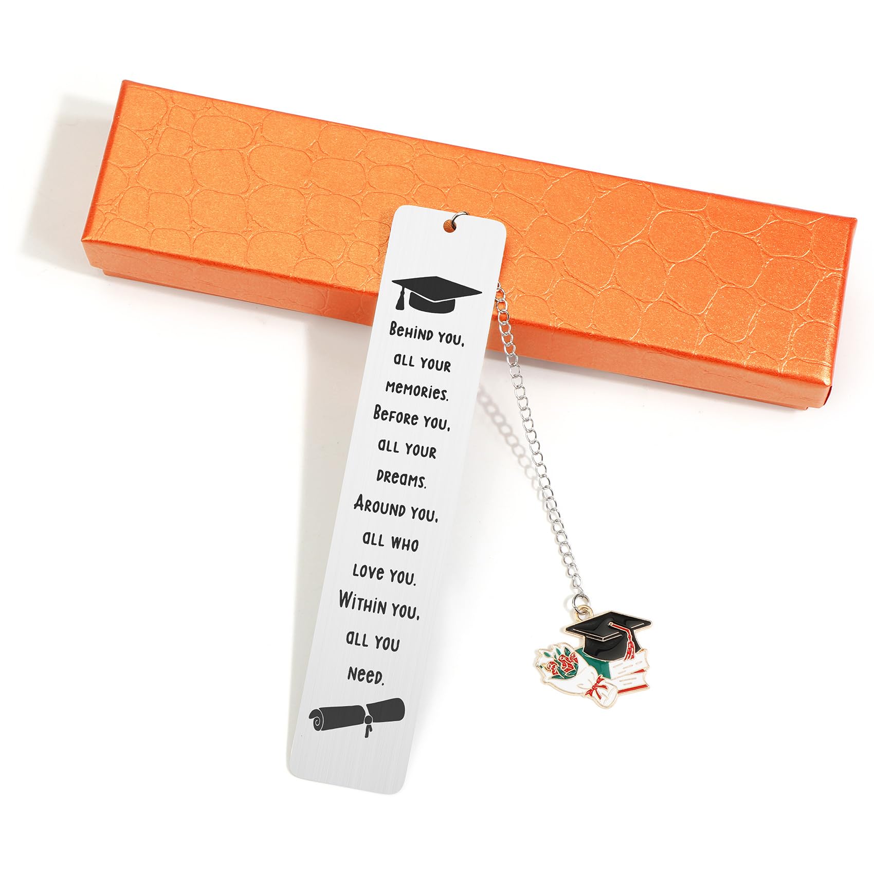 Elegant Stainless Steel Bookmark with Graduation Cap Pendant, Inspirational Quote Engraving, Durable Metal Page Holder for Book Lovers, Bookmarks for Women, Gift for Friend (Style 4)
