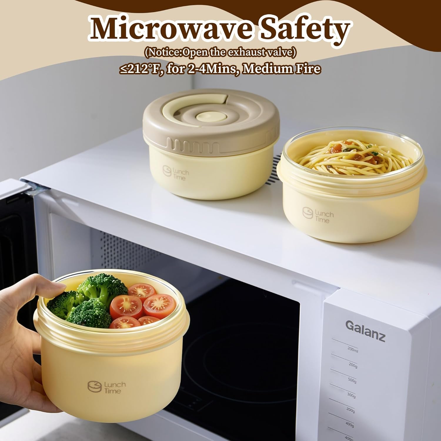Portable Bento Box Adult Lunch Box Set, 3 Pcs Glass Lunch Container for Adults, 15 Oz+15 Oz+22 Oz Adult Lunchable Containers with Insulated Bag, Leak-Proof, Microwave Safe (Yellow (Glass Liner))