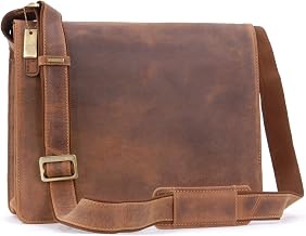VISCONTI - Leather Messenger Shoulder Bag For Men - Fits 13 to 14 Inch Laptop - Medium/Large Work Bag For A4 Notebooks - 18548 Harvard