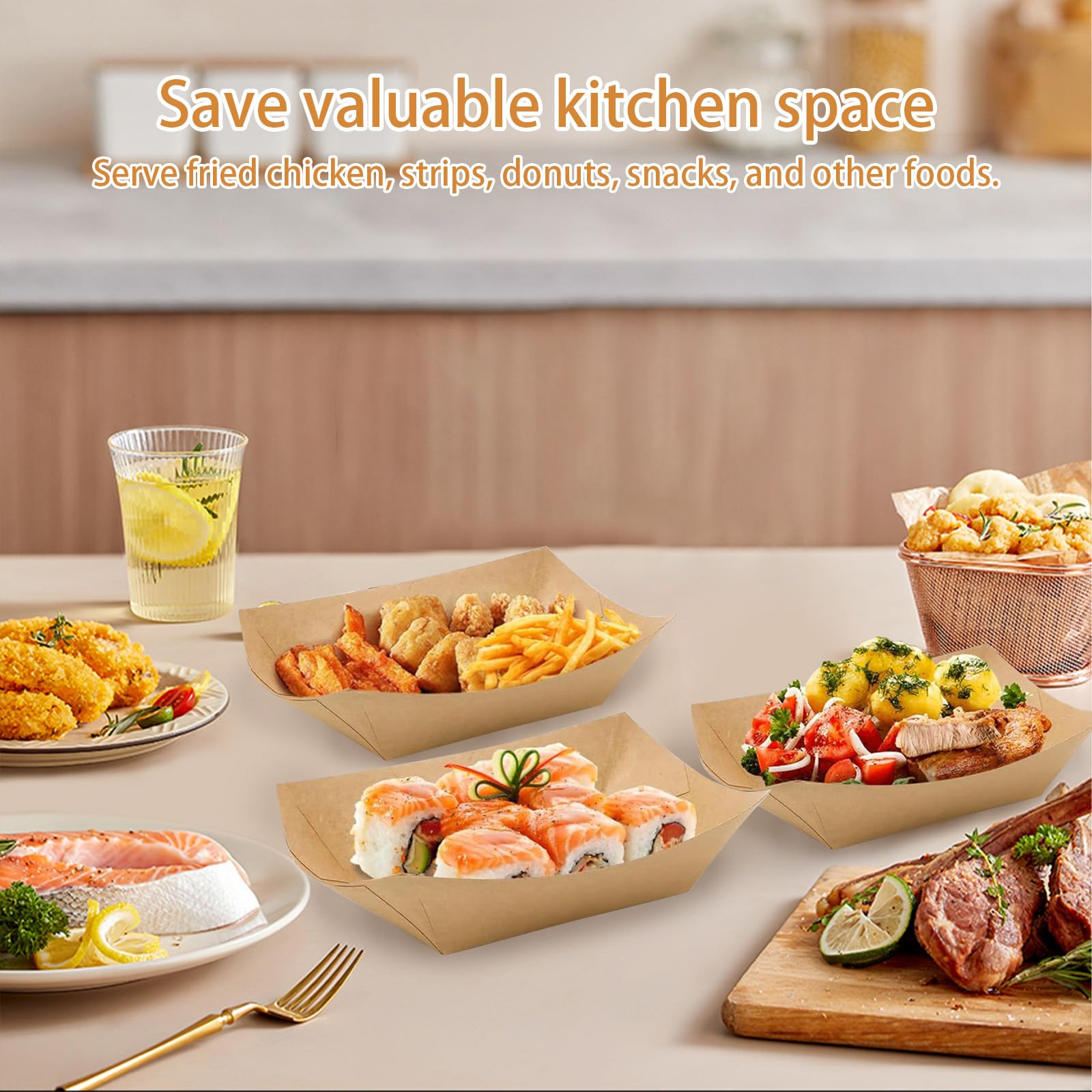 Barquettes En Carton Kraft Hzyclzh - 50 Pièces - Résistantes à L'Huile - Écologiques - Pour Frites, Sushis, Snacks