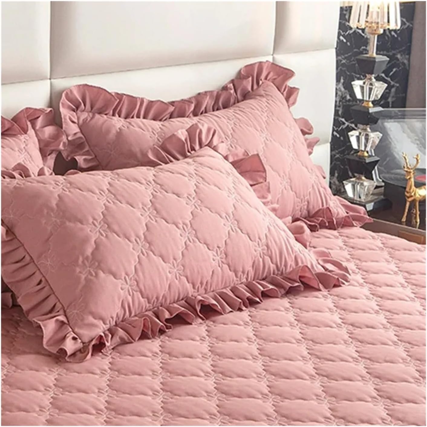 Ruffle Pillow Case 2pcs Pillow Cover Ruffles Pillowcase Solid Color Quilted Pillow Sham Cushion Cover(White)