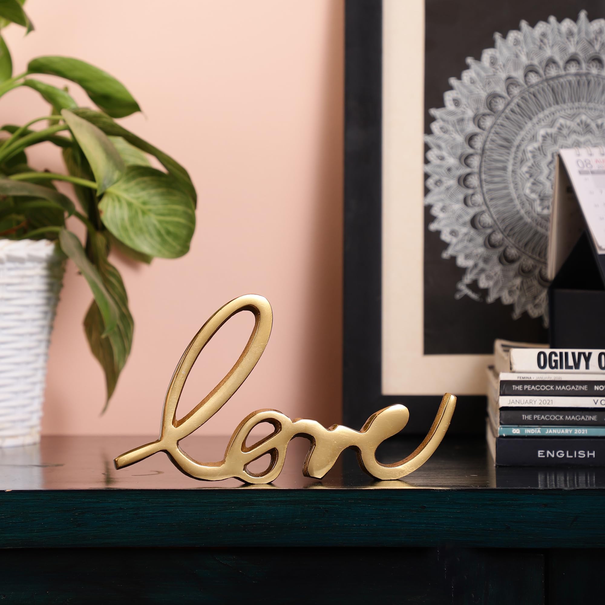 PURESTORY Love Sign Decor | Decorative Items For Home Living Room | Metal Word Sign | Gift Items For Home Decoration | Decoration For Room, Library | Tabletop For Gallery & Office - Gold