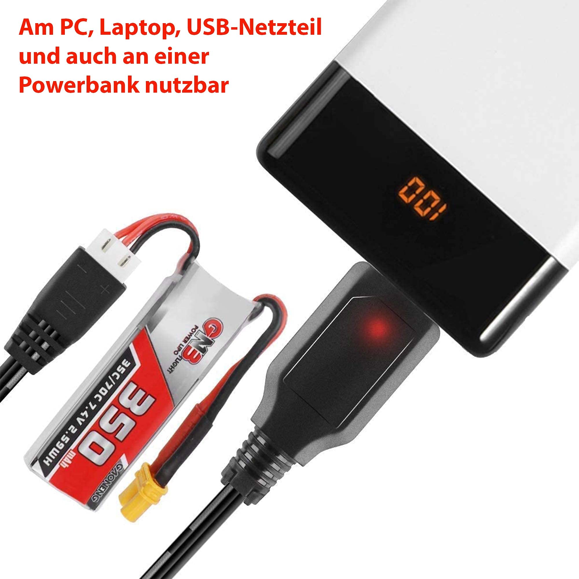 URGENEX Charger Cable 2S 7.4V 1 To 2 USB Charger Replacement For SCX24
