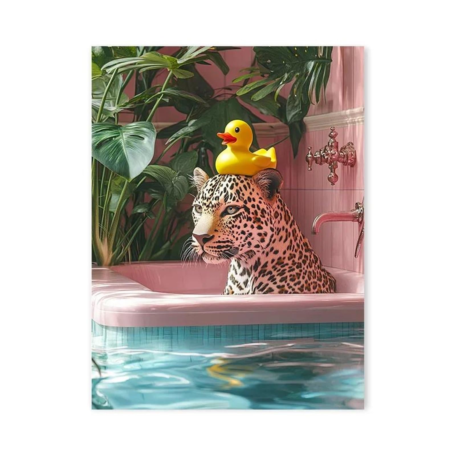 Affiche guépard noir baignoire poster art éclectique déco salle de bain 40x60