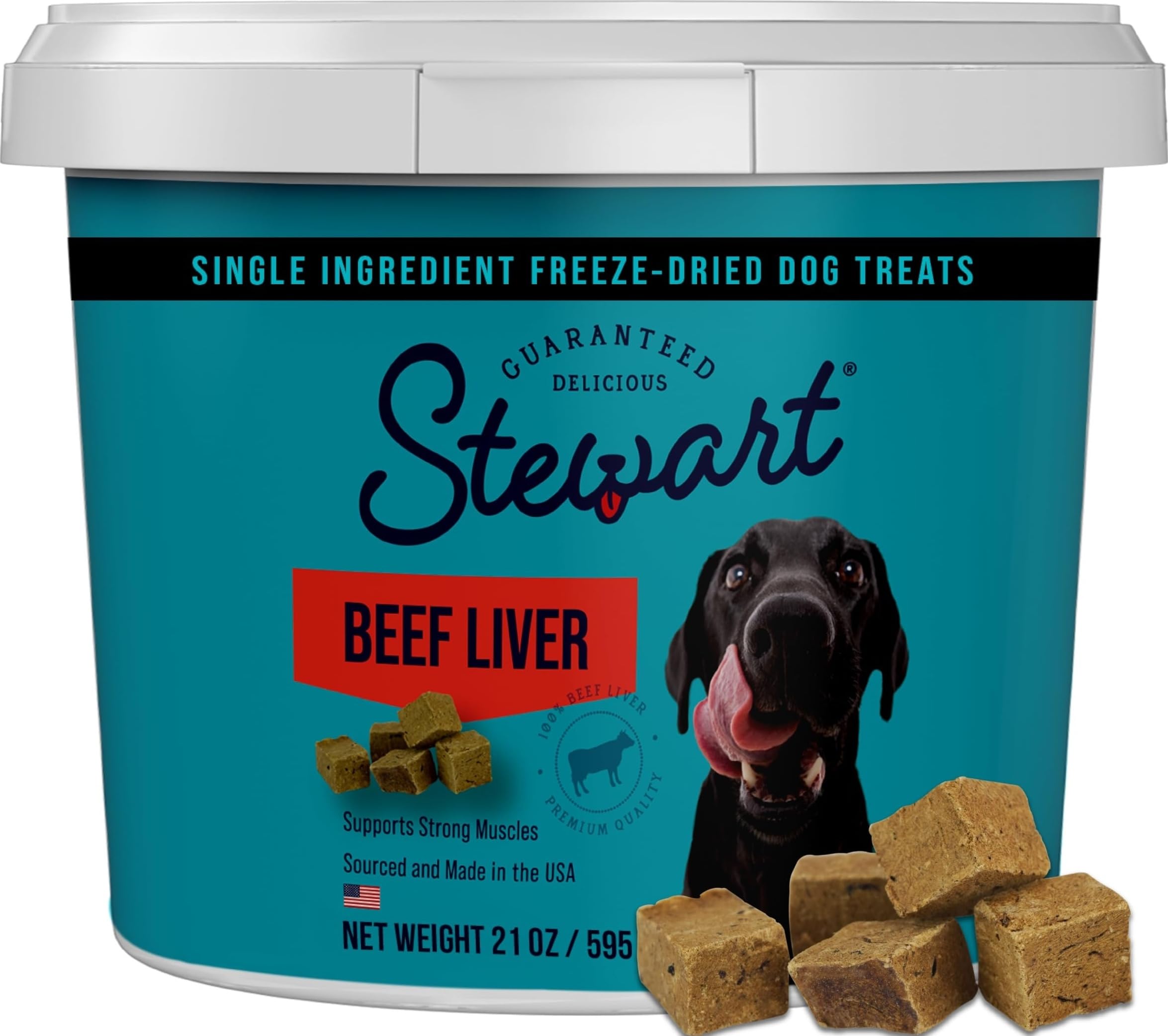 Stewart Single Ingredient Freeze Dried Raw Dog Treats, Beef Liver, 21 Ounce Value Size Resealable Tub, Training Treats or Meal Topper Dogs, High Protein, Grain-Free, Gluten-Free