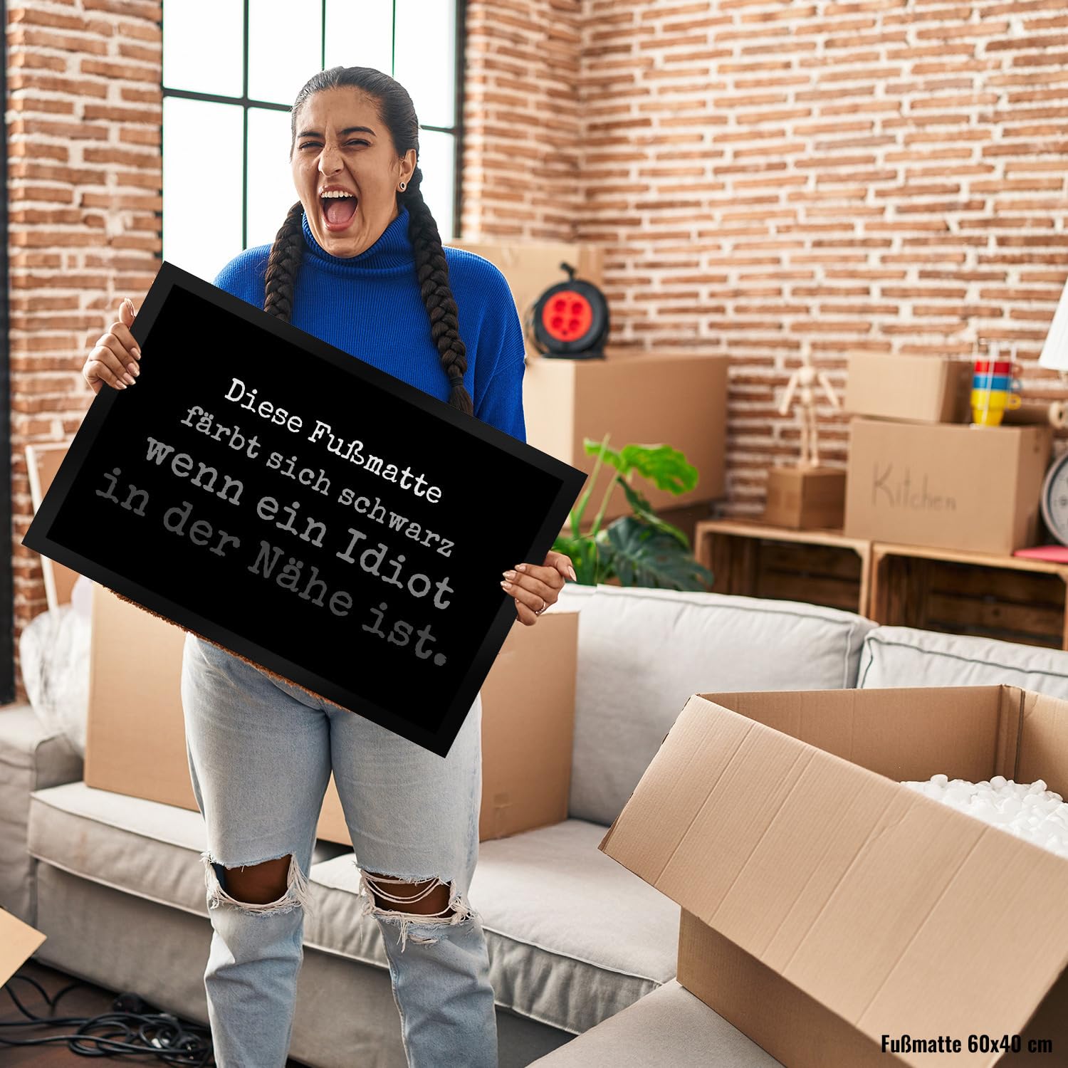 speecheese Diese Fußmatte XXL in 50x75 cm färbt Sich schwarz wenn EIN Idiot in der Nähe ist Türmatte Witziger Türvorleger für alle Menschen mit Humor Idioten Depp Nachbar schwarzer Humor