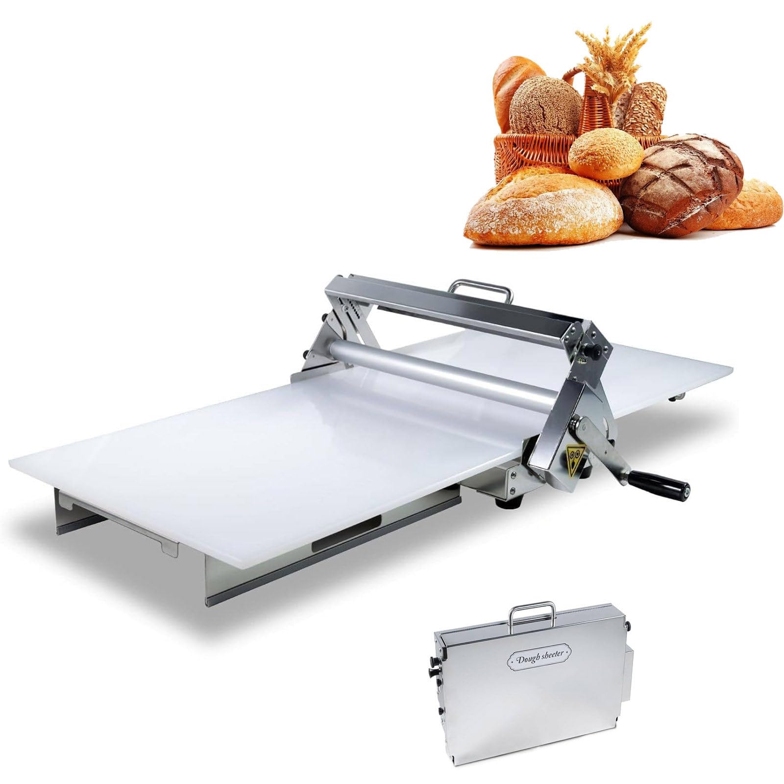 Sfogliatrice per impasto, pieghevole, a manovella, in acciaio inox, con spessore regolabile, per uso commerciale