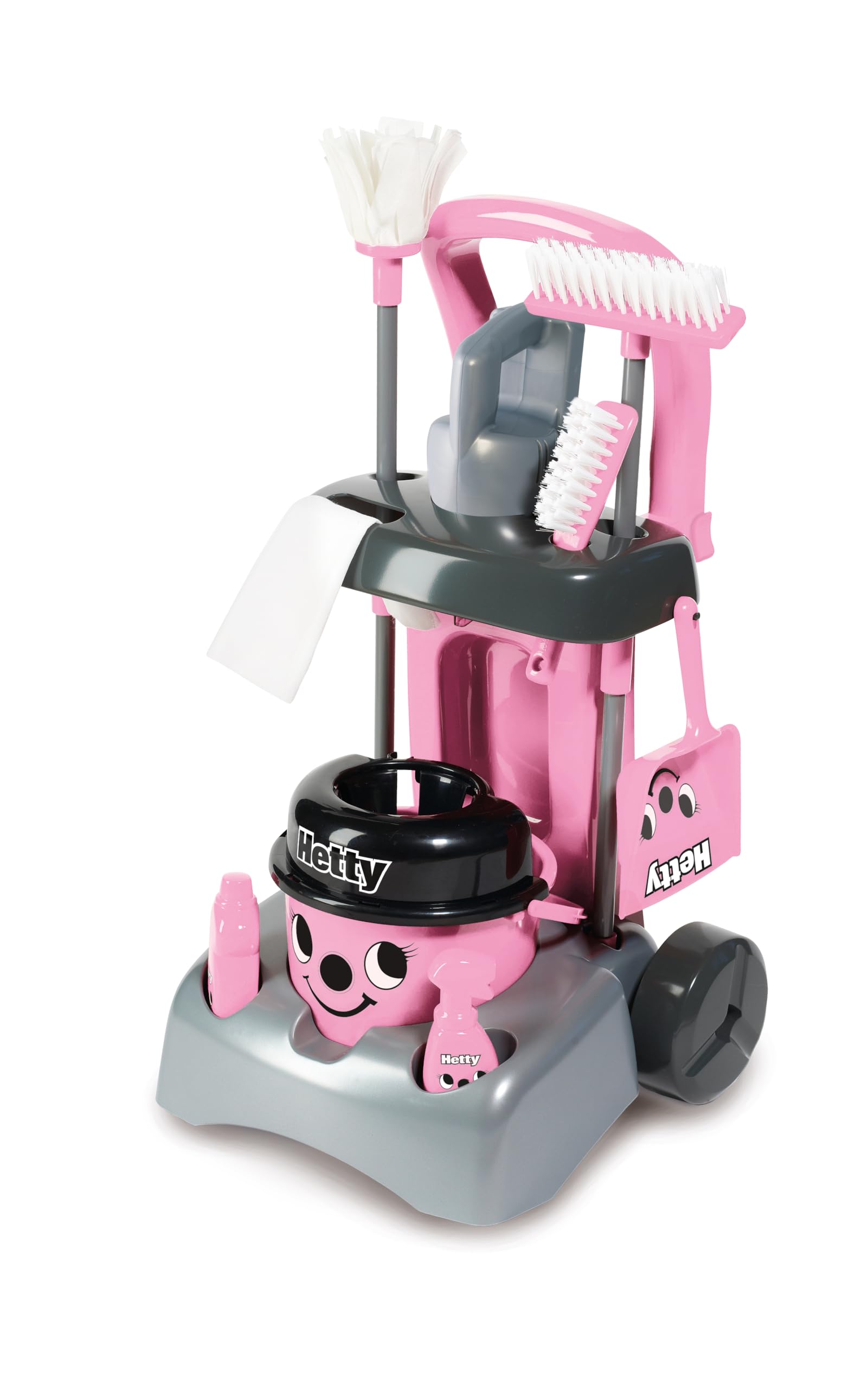 Casdon Henry & Hetty Spielzeug – Hetty Deluxe Putzwagen – Rosa Spielset im Hetty Design mit funktionierendem Handstaubsauger und Zubehör – Kinder-Reinigungswagen-Set – Für Kinder ab 3 Jahren