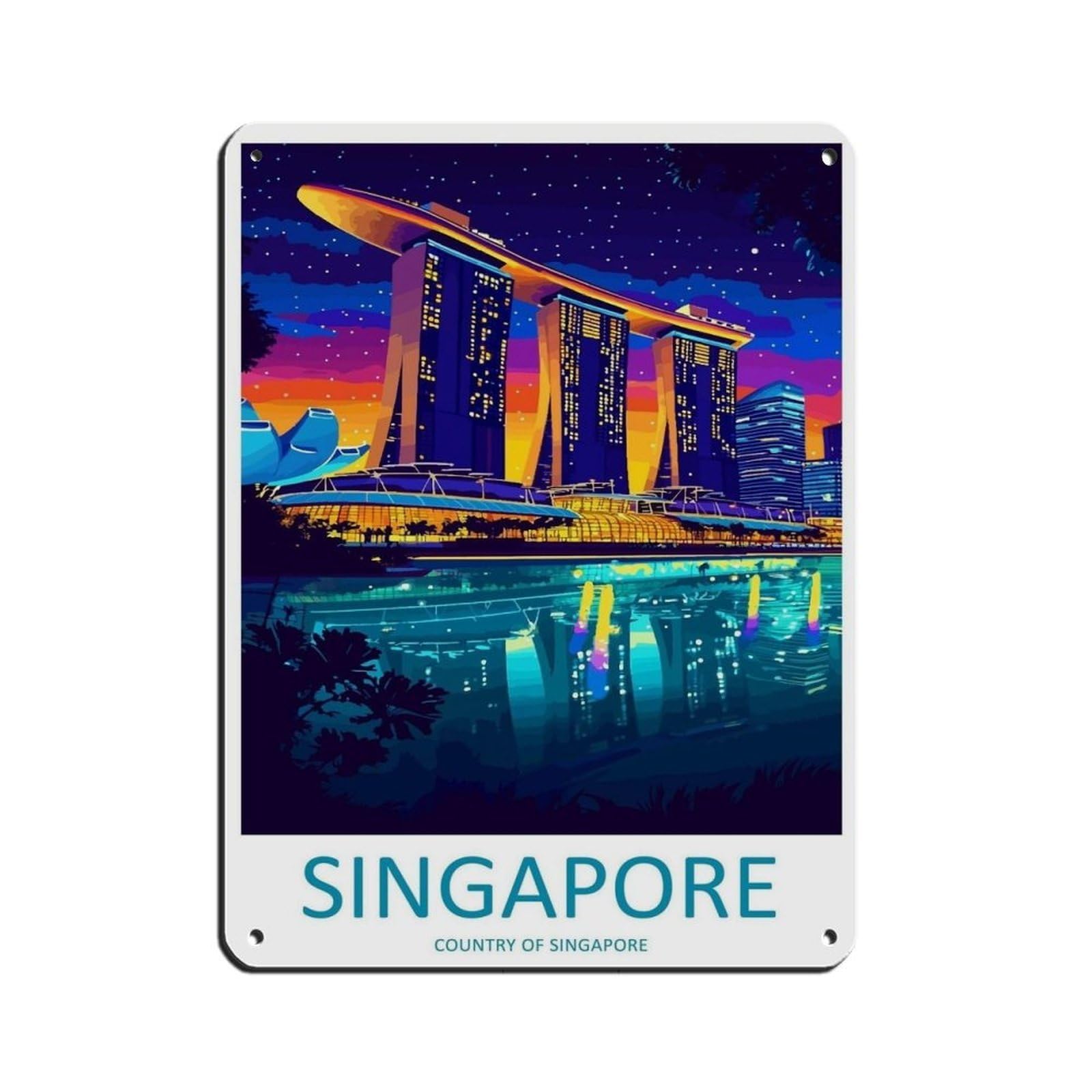 Singapore Travel Poster Cityscape Marina Tin Sign Vintage Metal Pub Club Cafe Bar Home Wall Art Decoration Poster Retro 12x16inch(30x40cm)