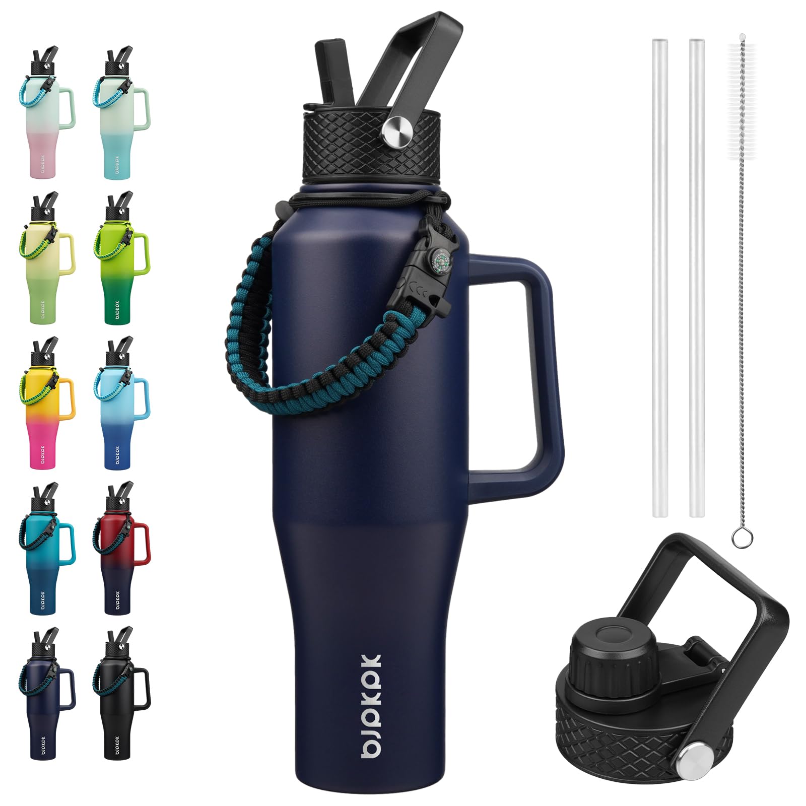 BJPKPK 40oz Insulated Water Bottle with Handle &amp; Straw Lid, Stainless Steel