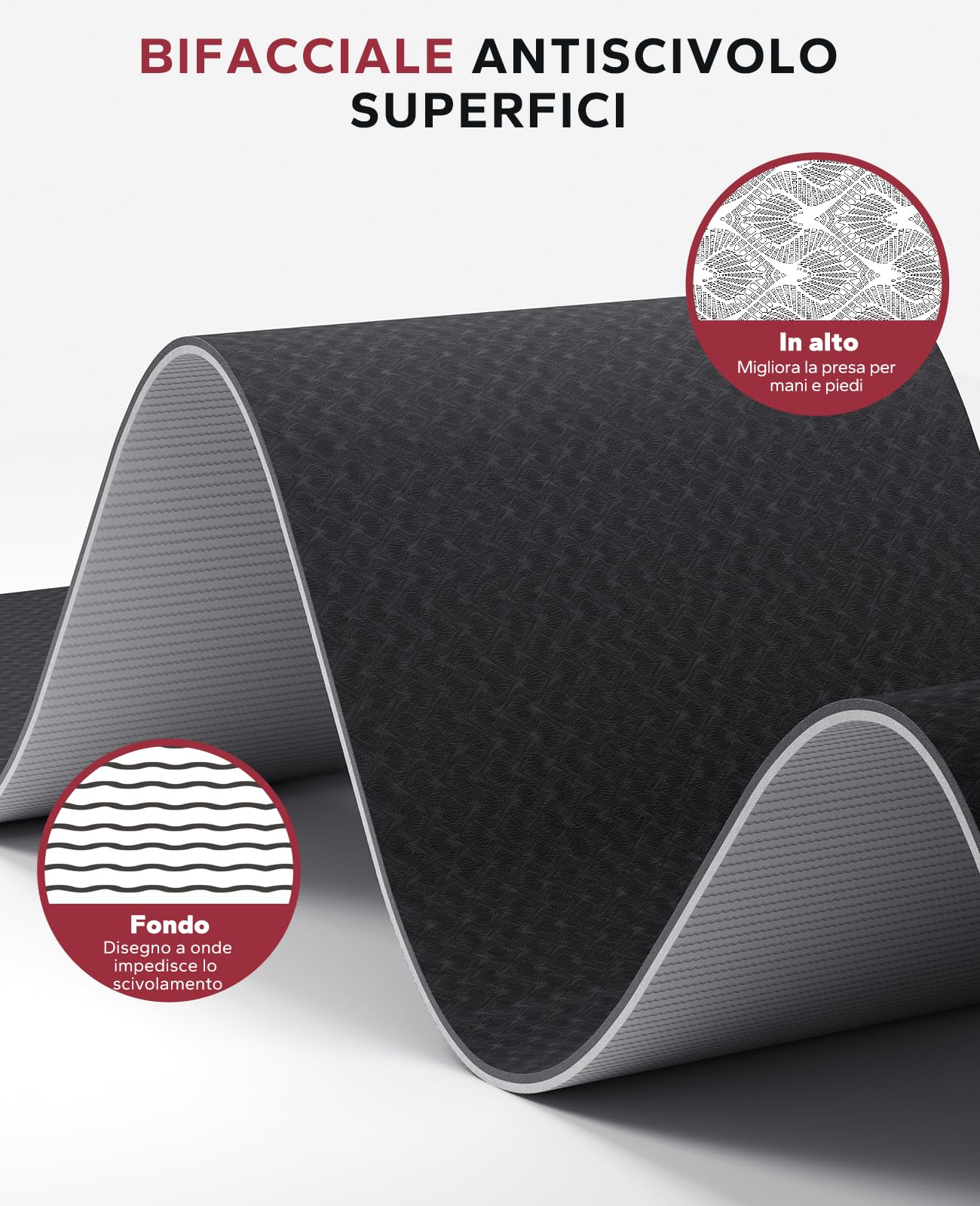 HAPBEAR Tappetino da Yoga Extra Large - 183 cm x 91 cm x 6 mm, TPE Antiscivolo, per Allenamenti a Casa, Yoga, Pilates e Stretching, Resistente, Ecologico,Inclusi Bande di Resistenza e Borsa da Portare