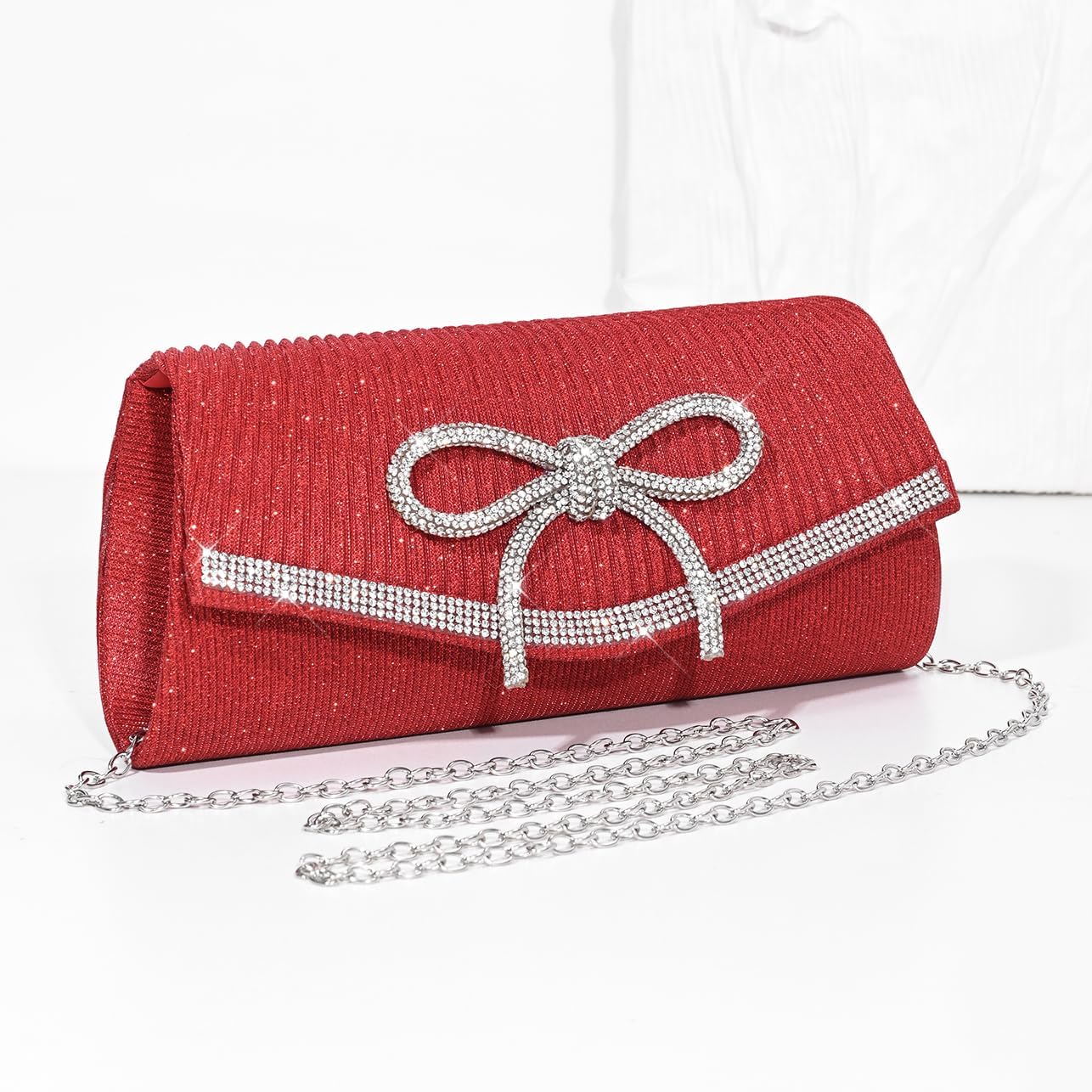 Bow Evening Bag Sparkly Clutch Purses for Women Wedding Glitter Rhinestone Party Prom Purse Dressy Clutch Bags | Bow, Sparkly, Wedding, Glitter, Rhinestone, Party - Image 3