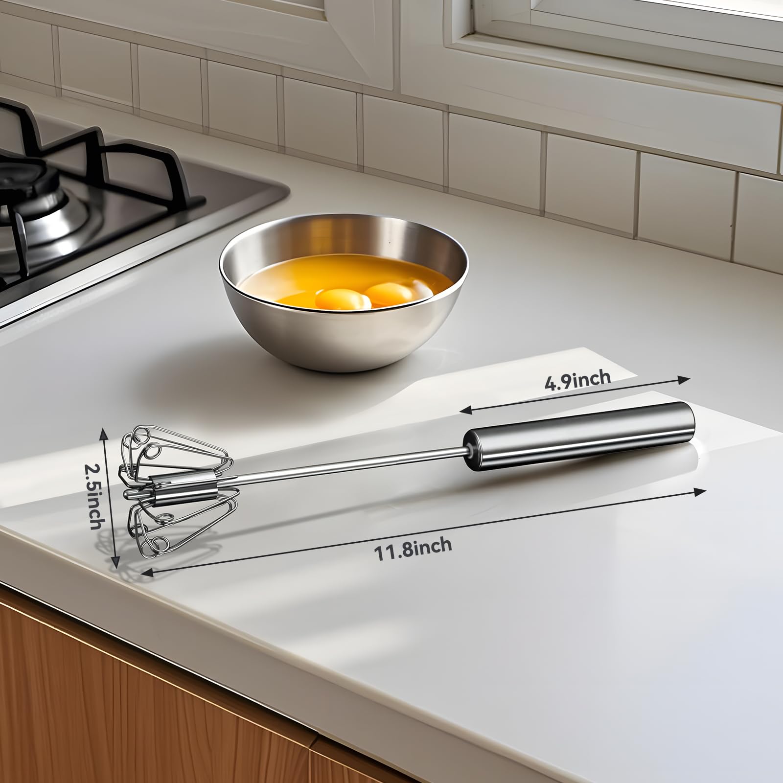 JLiup Egg Whisk,2025 Upgraded Stainless Steel Semi Automatic Whisk,Hand Wisk Egg Beater Easy to Use for Making Cream, Blending, Whisking, Beating & Stirring (12 Inch) - Image 6
