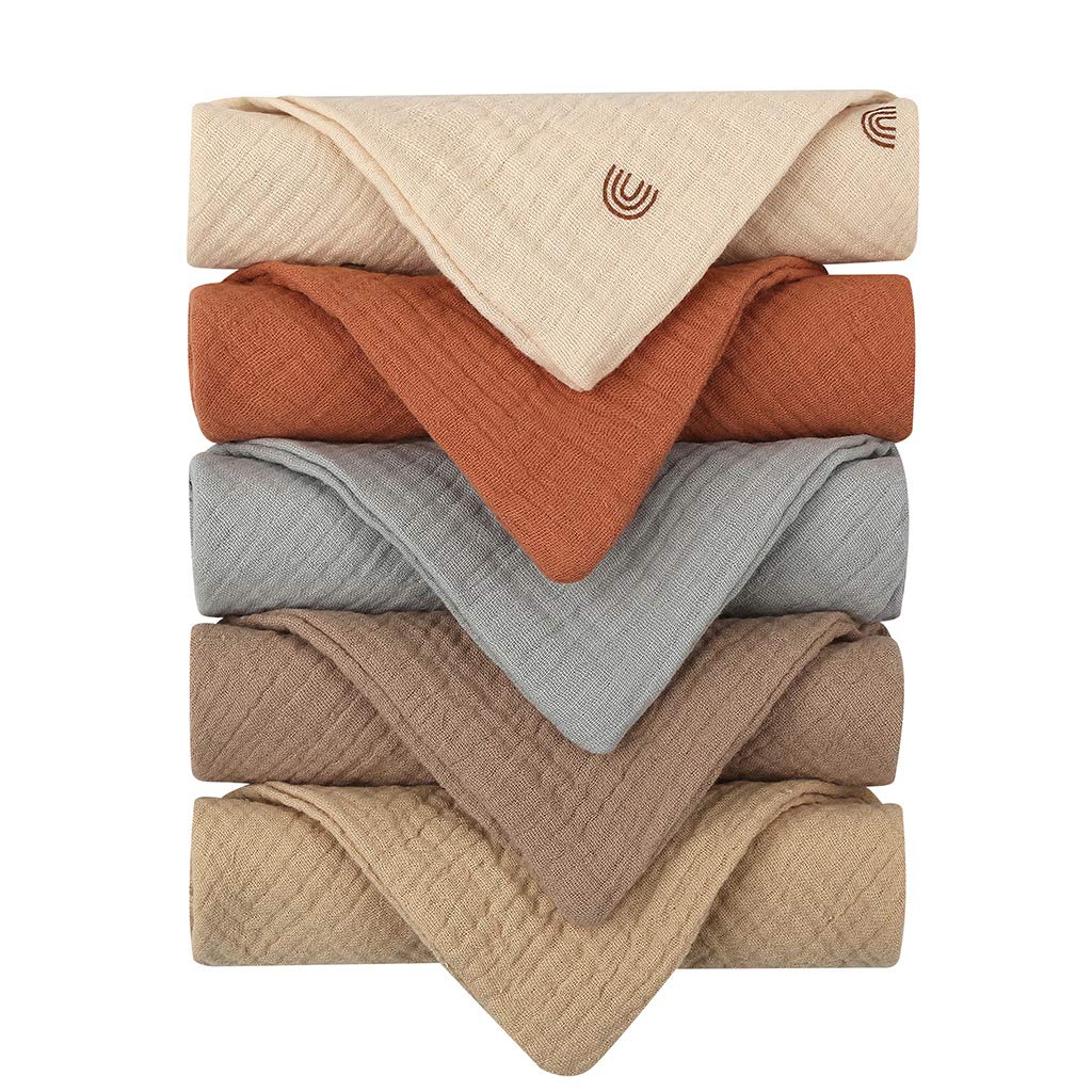 Reoyloep washcloths for Baby, 5 Pack Muslin Squares 23x23cm/9.06"x9.06" Baby Burp Cloth Cotton Facial Towels Super Soft