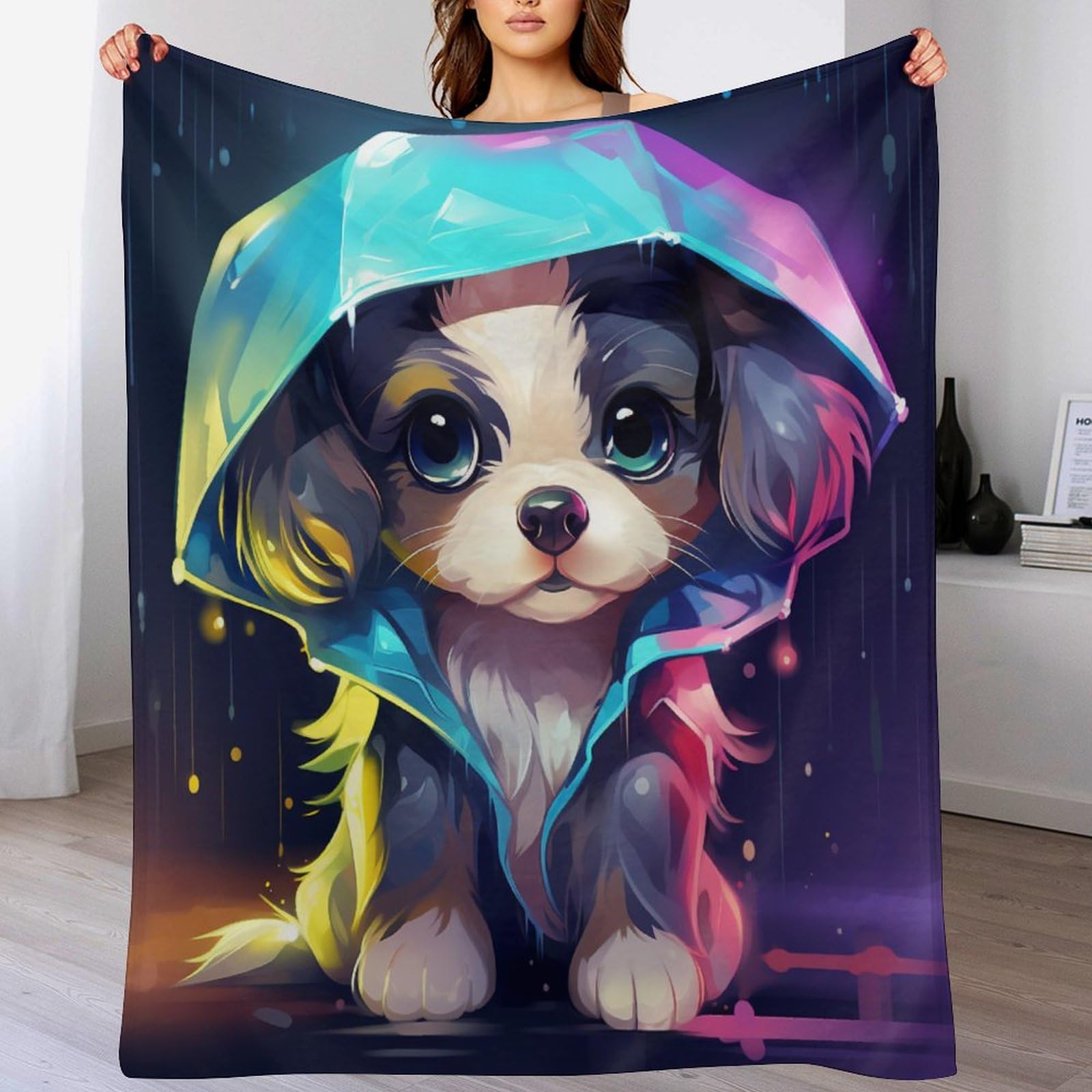 Couverture chien en flanelle douce et moelleuse pour canapé et lit 100x130cm