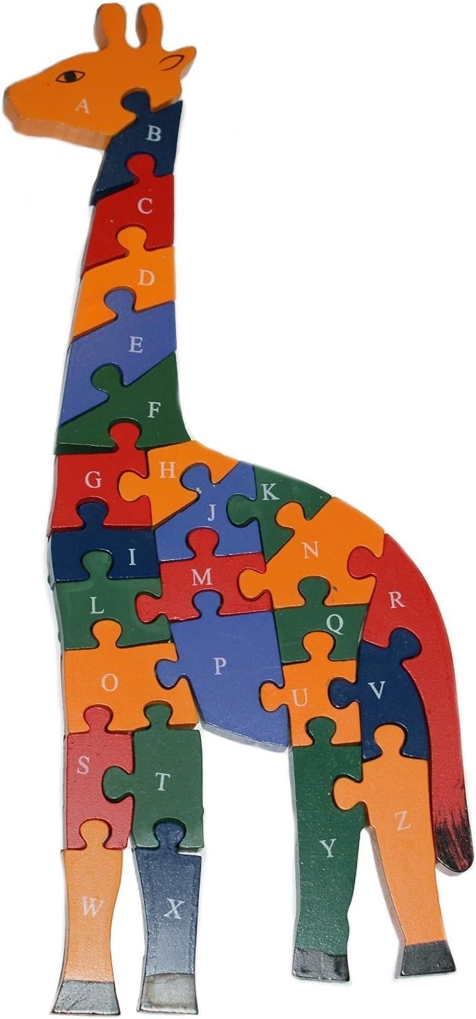 3D Wooden Puzzle Giraffe Colorful Jigsaw Number and Alphabet 26 Letters For Kids Learning Educational Toys