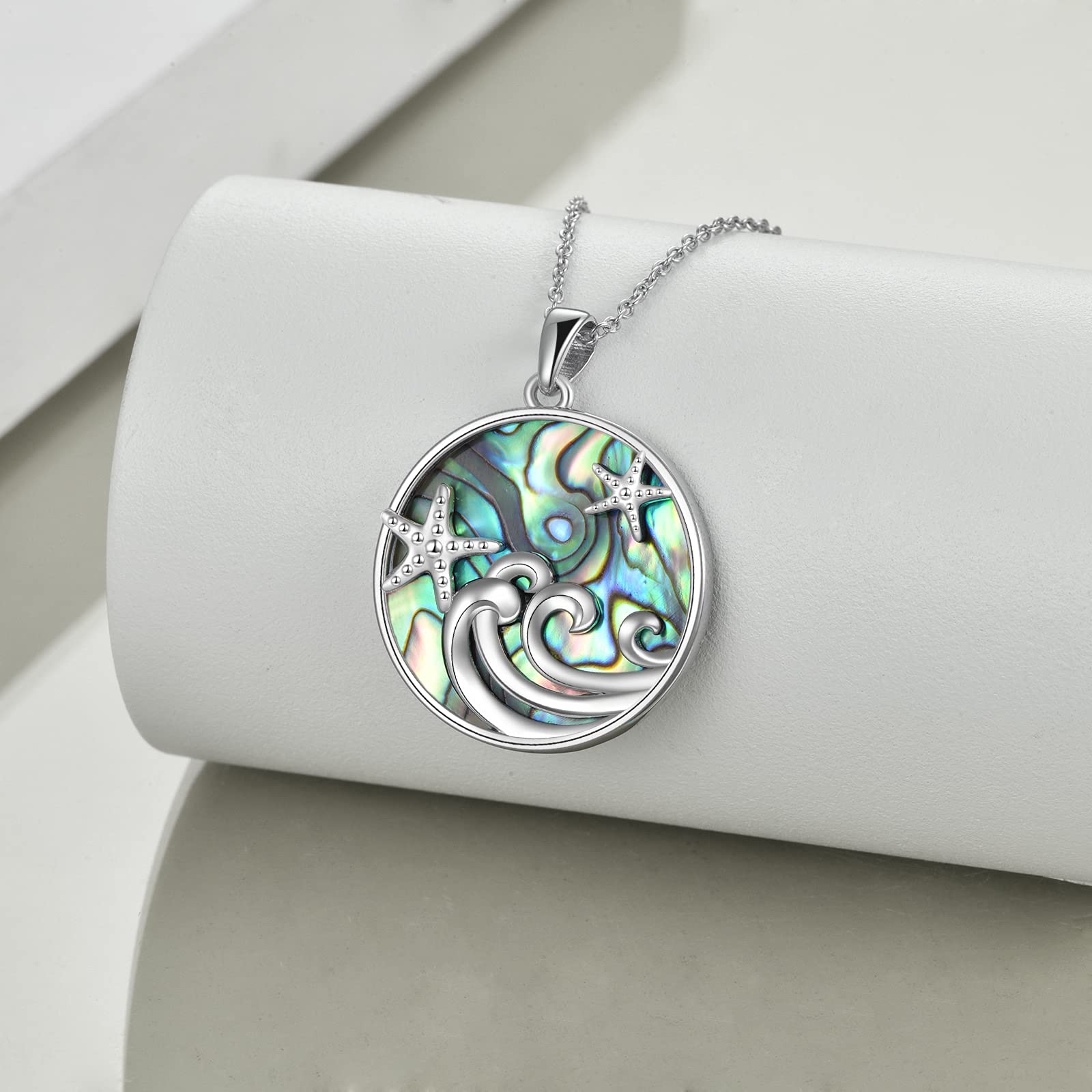 YFN Collar de estrella de mar para mujer, plata de ley, colgante de ola oceánica, regalo para niñas