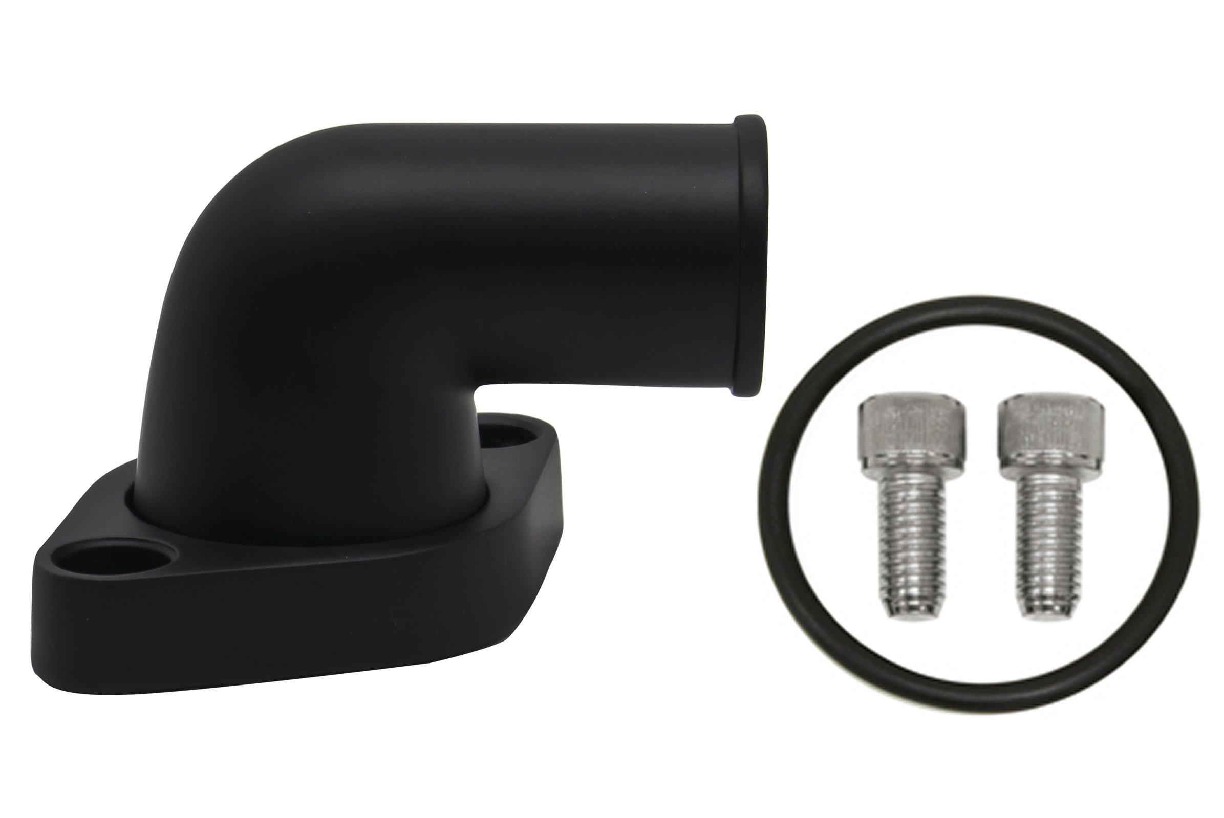 Compatible/Replacement for CHEVY SMALL BLOCK/BIG BLOCK ALUMINUM 90 DEGREE SWIVEL WATER NECK - BLACK