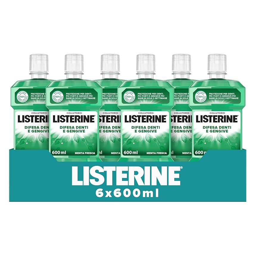 Immagine del prodotto LISTERINE Collutorio Difesa Denti e Gengive, Al gusto di Menta Fresca, Collutorio Gengive Infiammate con Fluoruro, Igiene Orale per Gengive Sane, Confezione da 6 x 600 ml - Esclusiva Amazon