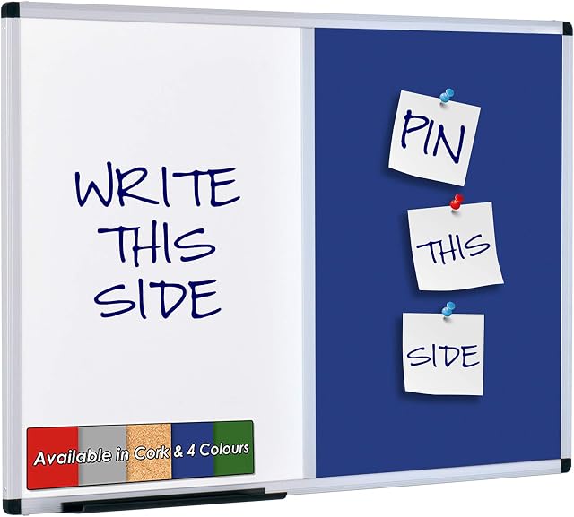 Wonderwall Dual Combination Noticeboard/Magnetic Whiteboard - 90x60cm (Blue)