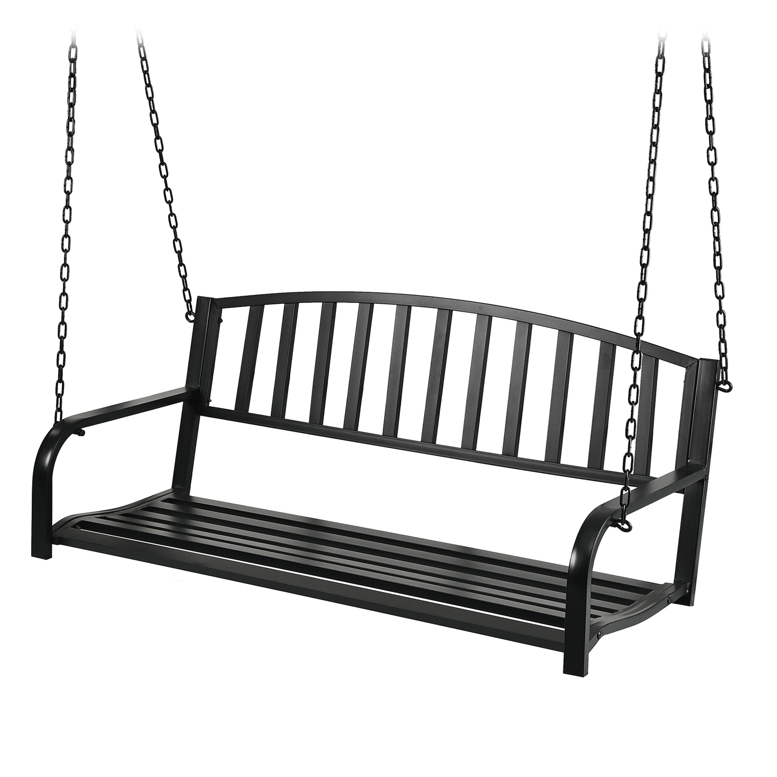Banco Colgante Relaxdays, 2 plazas, Acero, Hierro Fundido, HxBxT: 197 x 133 x 58 cm, Columpio Exterior, Color Negro