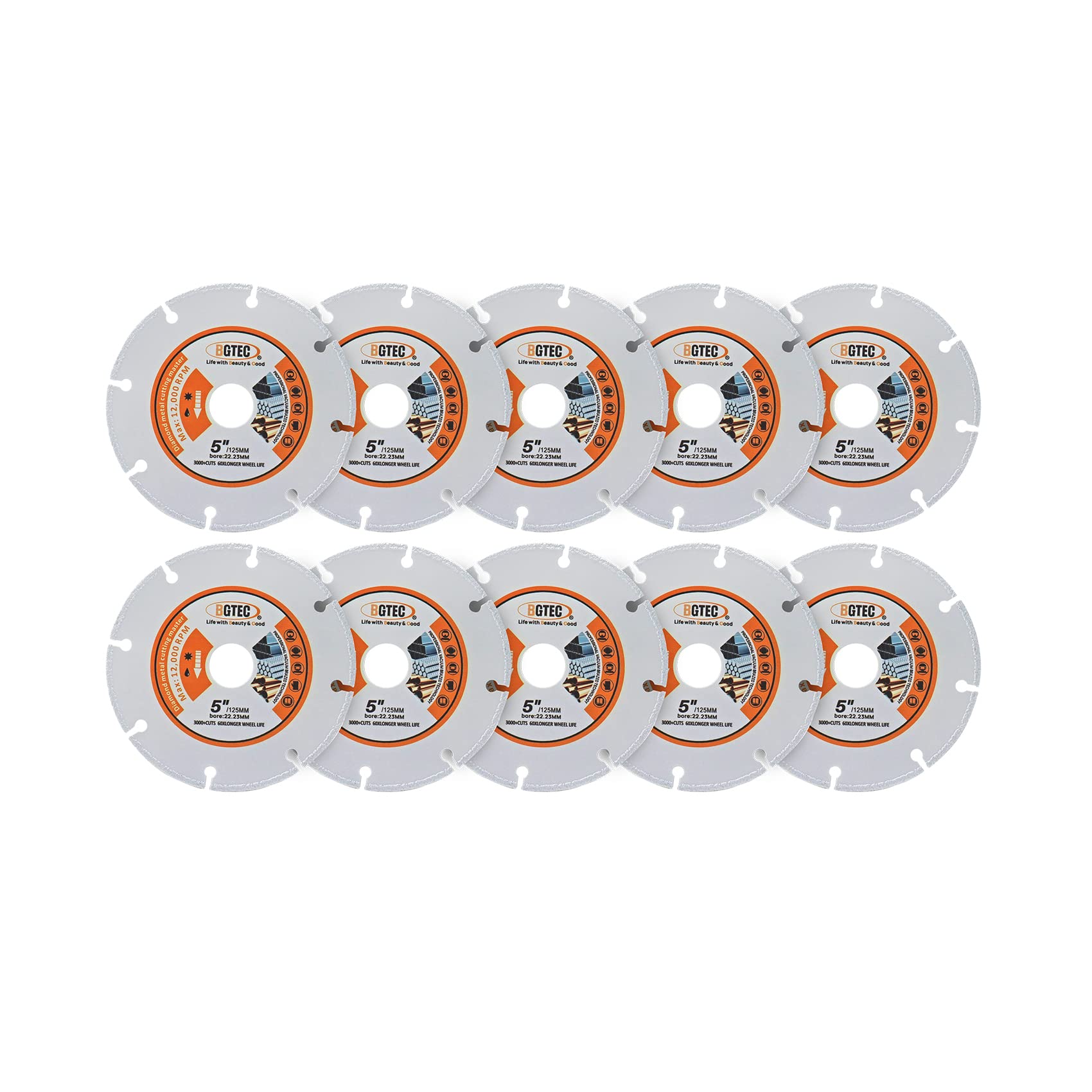 BGTEC Diamentowa tarcza do cięcia metalu, 10 szt. 125 mm lutowane próżniowo ostrze diamentowe do cięcia metalu węglikowego, stopów, żelaza, stali nierdzewnej
