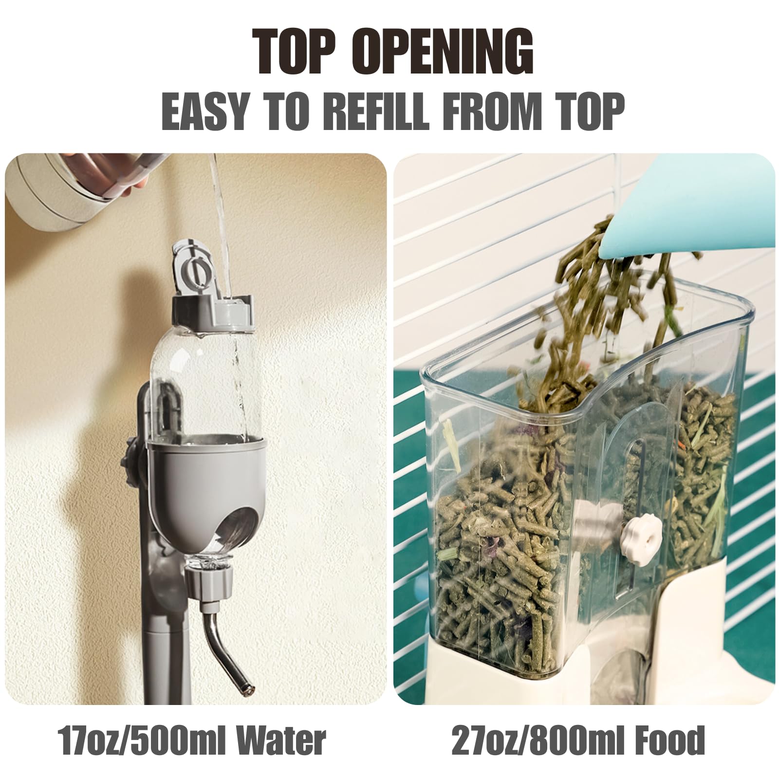 Dispensador Automático de Comida y Agua para Mascotas, Juego de Bebedero de Gravedad para Jaulas de Perros, Gatos, Conejos, Cobayas, Chinchillas, Hurones, Erizos (Azul)