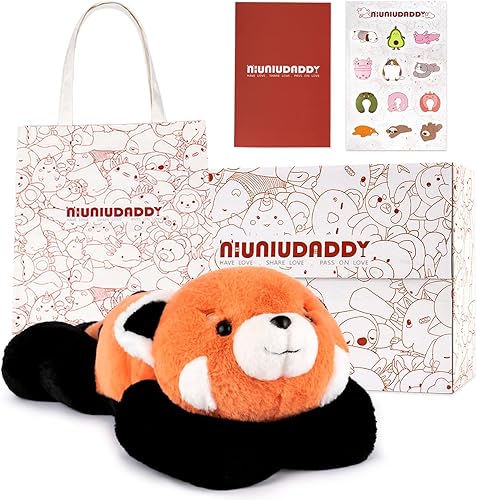 Niuniu Daddy Study Buddy - Animales de peluche con peso de panda rojo, juguetes sensoriales de felpa con peso de 5 libras para adultos y niños,