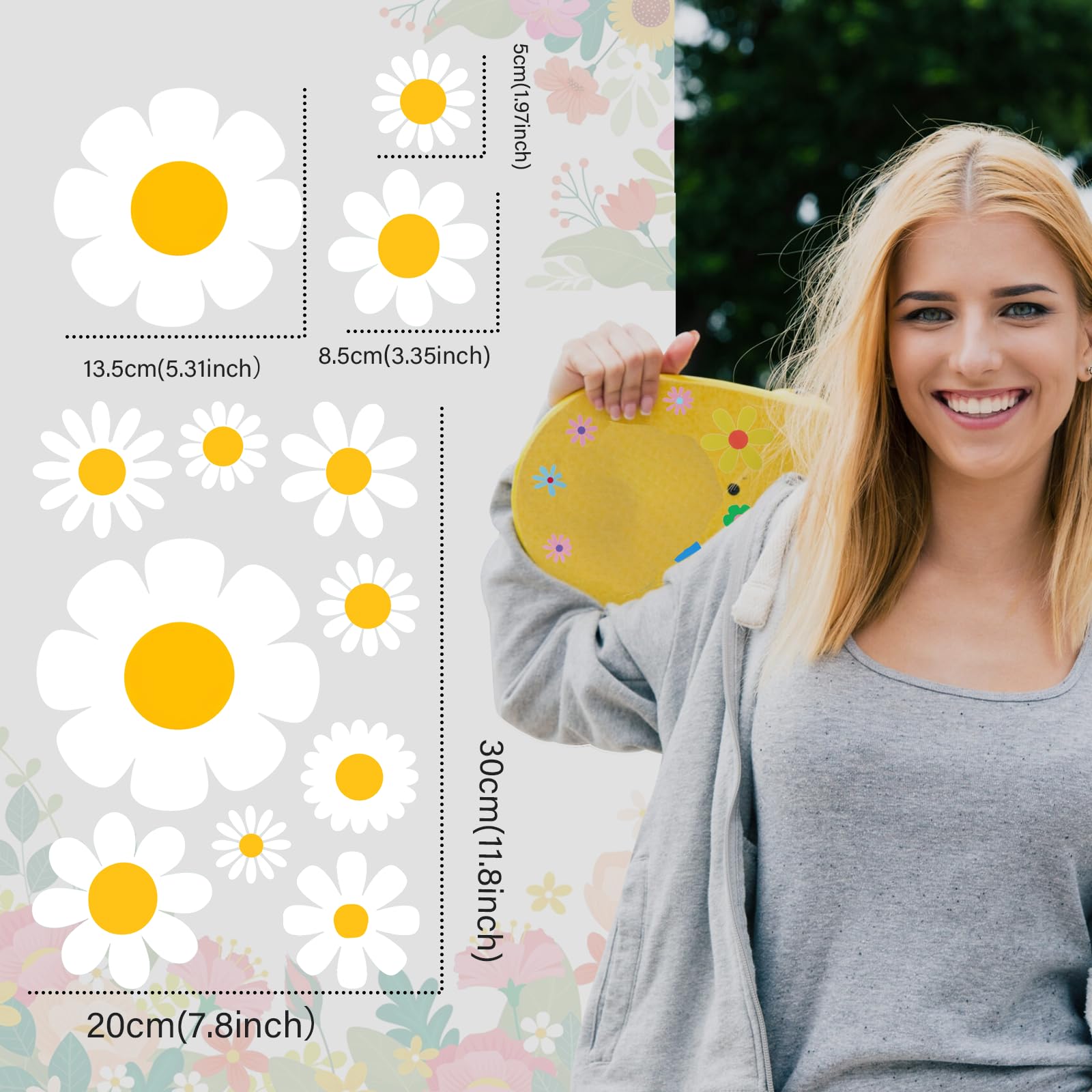 82 szt. Naklejki samochodowe, Daisy Flower Dekoracyjne naklejki samochodowe Naklejki samochodowe Naklejki winylowe Samoprzylepne naklejki ścienne dla pojazdów terenowych