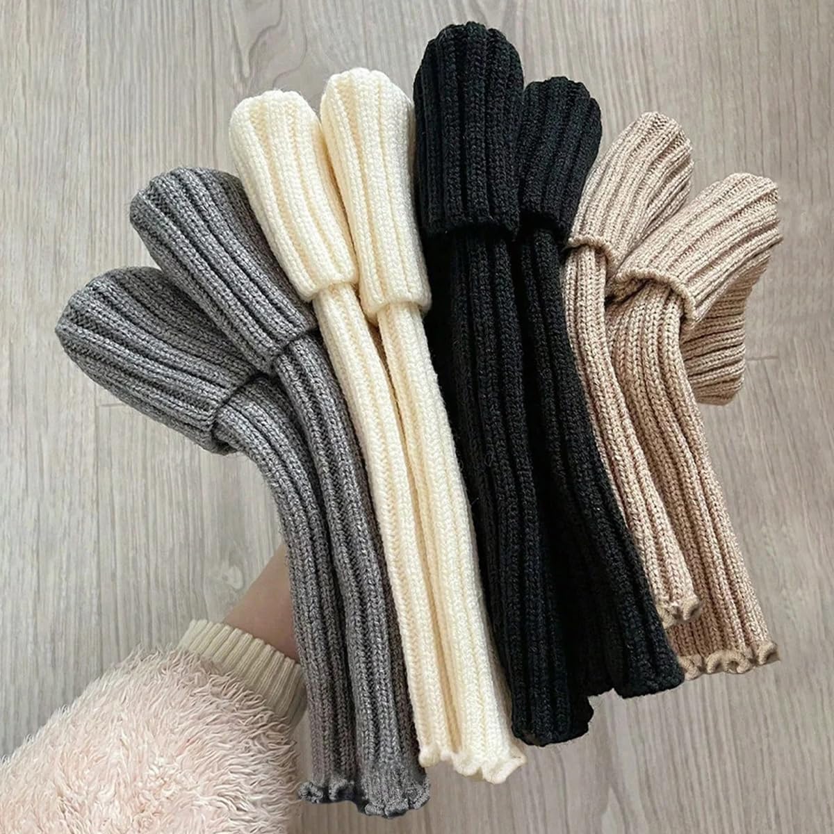 4 Pairs Ladies Solid Color Vertical Stripes Warm Over Knee Socks JK Fashion Autumn Winter Collection